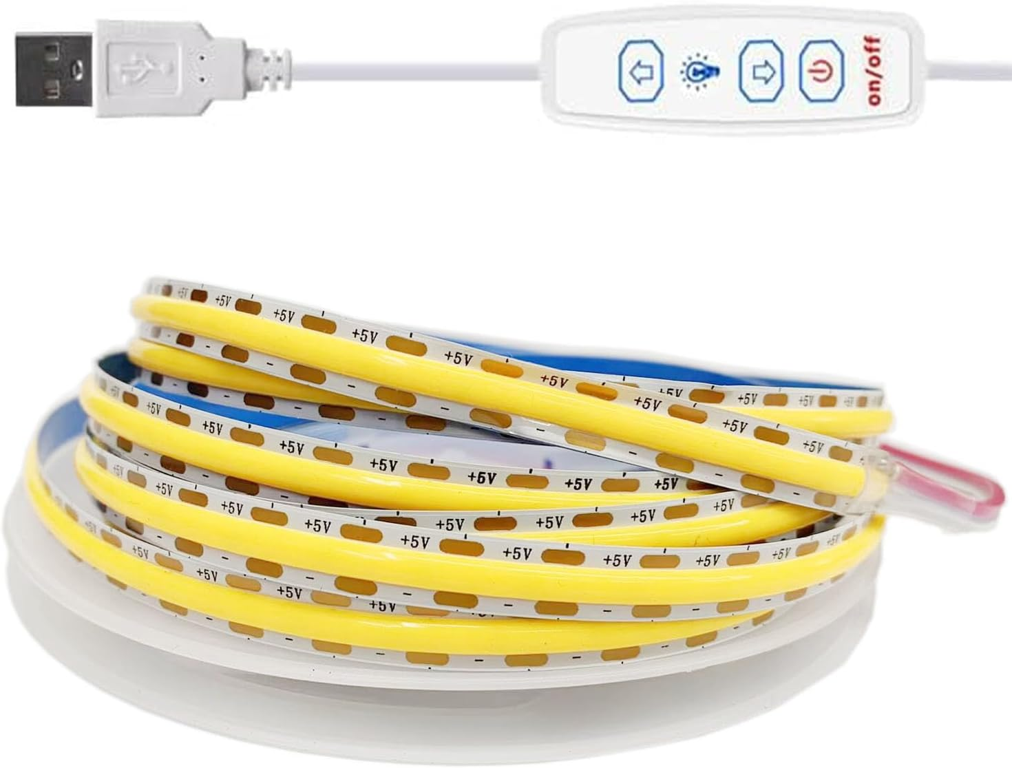 TOPXCDZ Dimmable USB COB LED Strip, White, 6500 K Adhesive Tape, LED Stripe, 5 V TV LED Backlight with On/Off Switch for Bedroom, Home, DIY Lighting (White, 1 M)