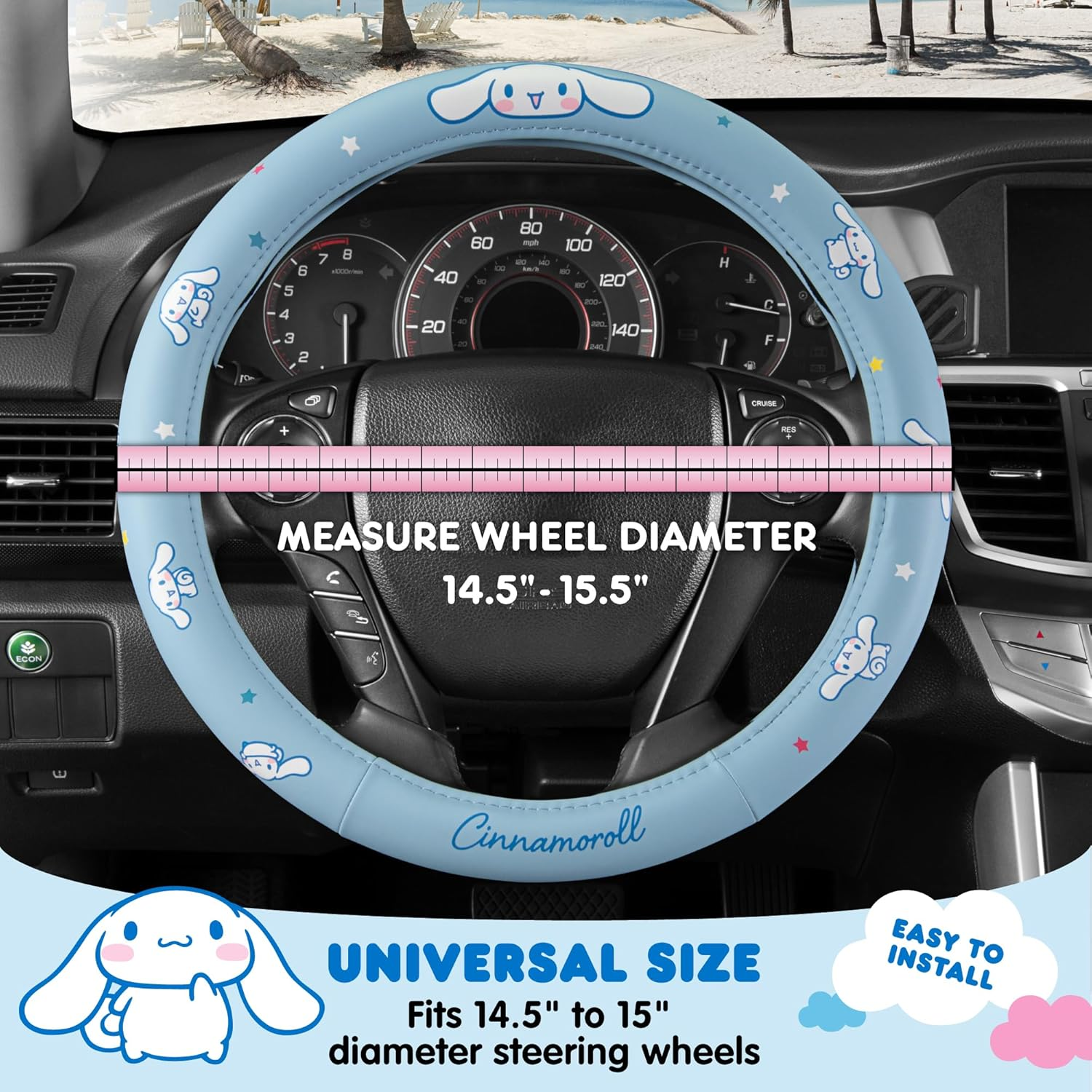 Sanrio Hello Kitty and Friends Cinnamoroll Blue Car Steering Wheel Cover, Universal Fit Cute Accessories for Women Stylish Decor Gifts Hello Kitty Car Accessories - Fits Standard Wheels 14.5"-15" image number 3