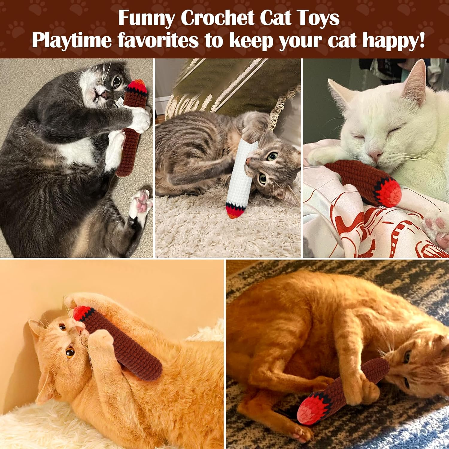 XANGNIER Crochet for Cool Cat Catnip Toys,Refillable Nip Funny Toys for Cats,Cat Stuff for Indoor Cats image number 3