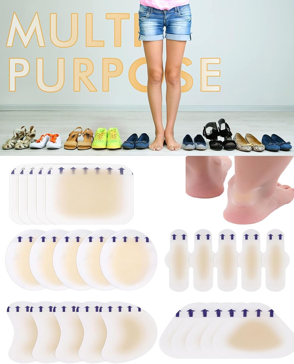 Gel Blister Prevention Tape (25 Pack), Blister Bandages Pads for Feet, Heel, Toe, Finger Pain Relief and Healing, Hydrocolloid Bandages Blister Cushions for Athletic Injury, Sports, Run, Walk （5 Styles） image number 4