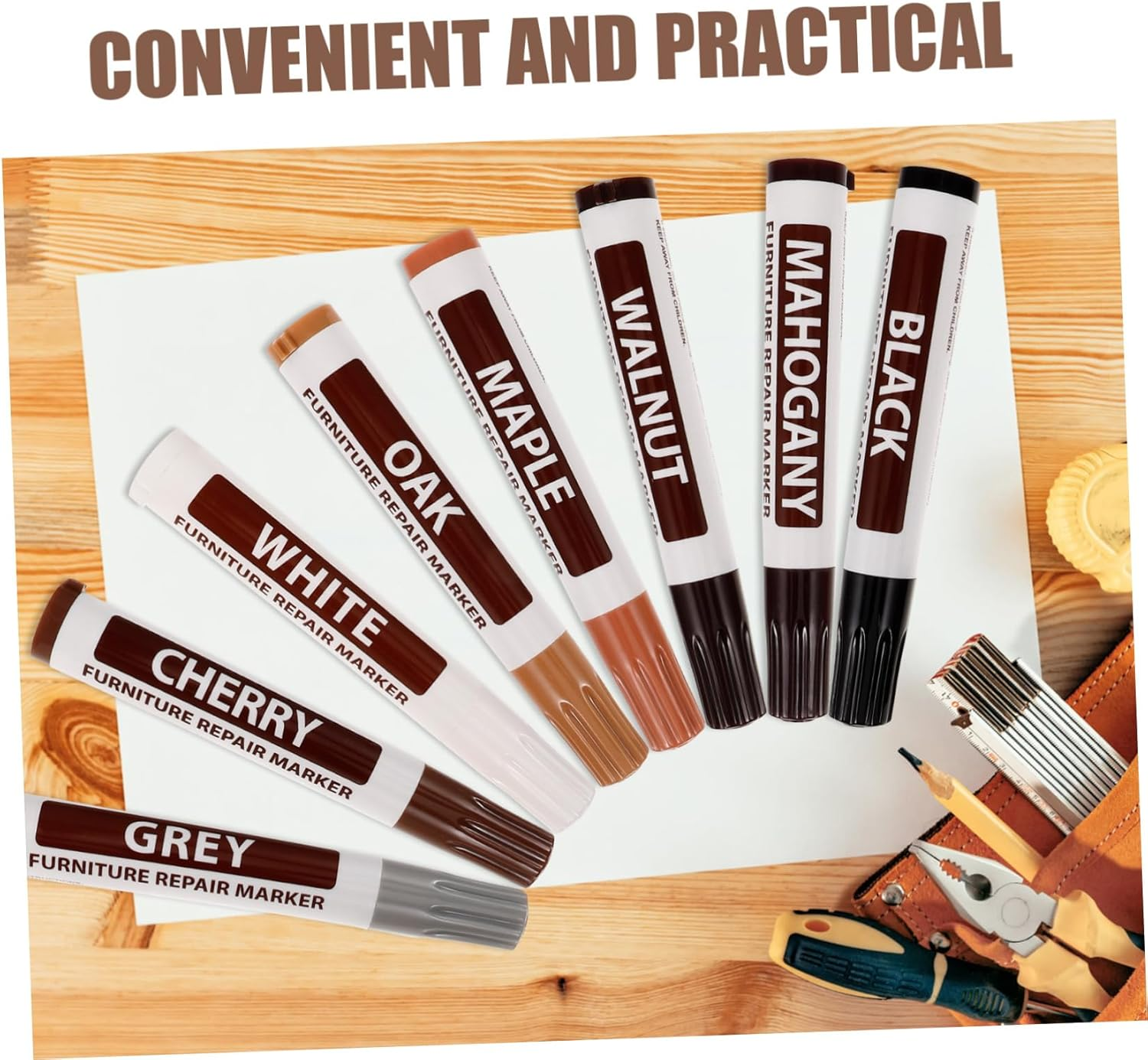 Angoily 8Pcs Patch Marker Lumber Mark Pens Scratch Repair Pen Wooden Furniture Maker Wood Markers Furniture Repair Touch-Up Marker Furniture Repair Stain Pen Paint Pens Plastic