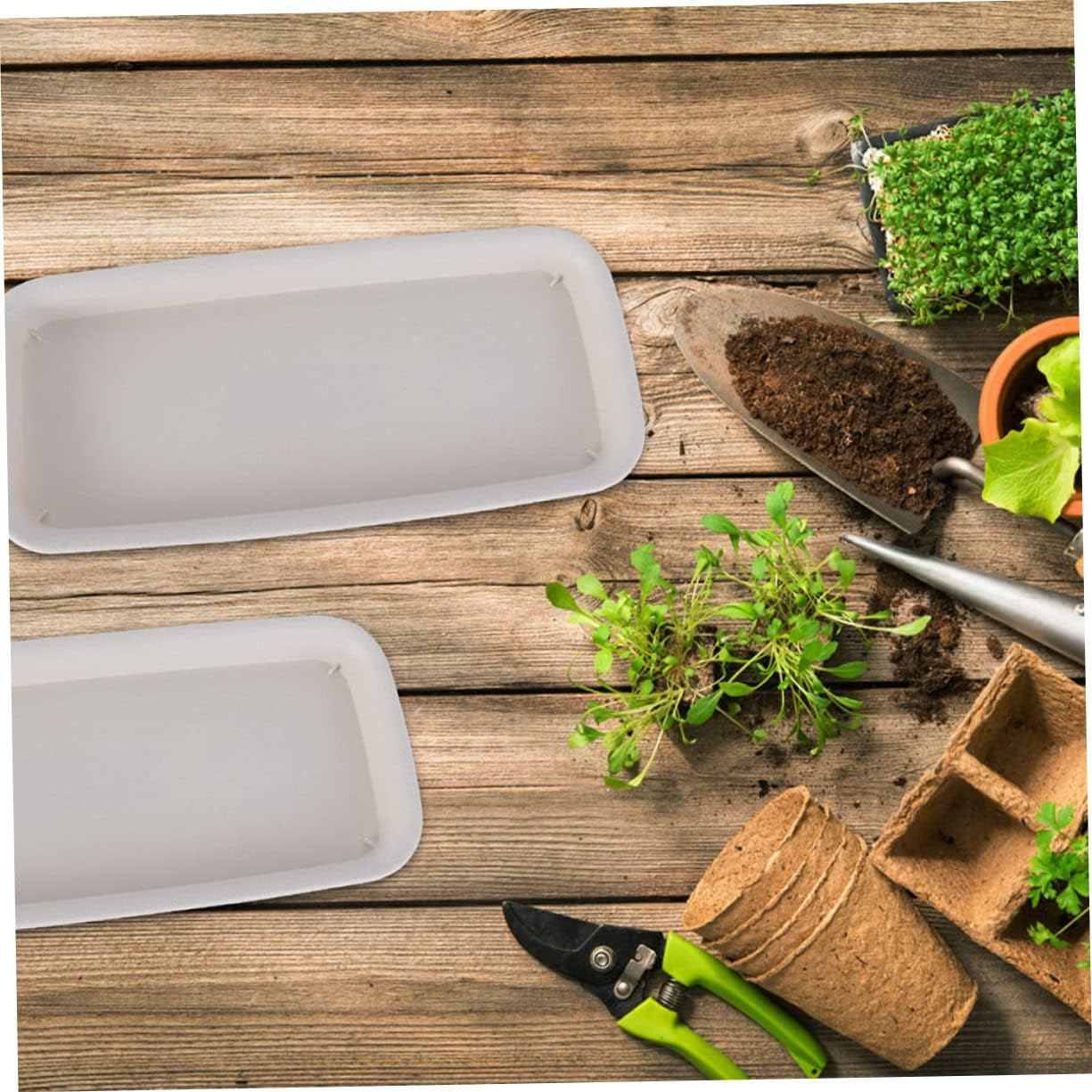 KONTONTY 4Pcs Rectangular Flowerpot Plate Plant Pot Holder Plastic Trays Outdoor Gardening Trays Pan Plant Containers Accessories Planter Succulent Pots Thickened Water Pan Easy Clean