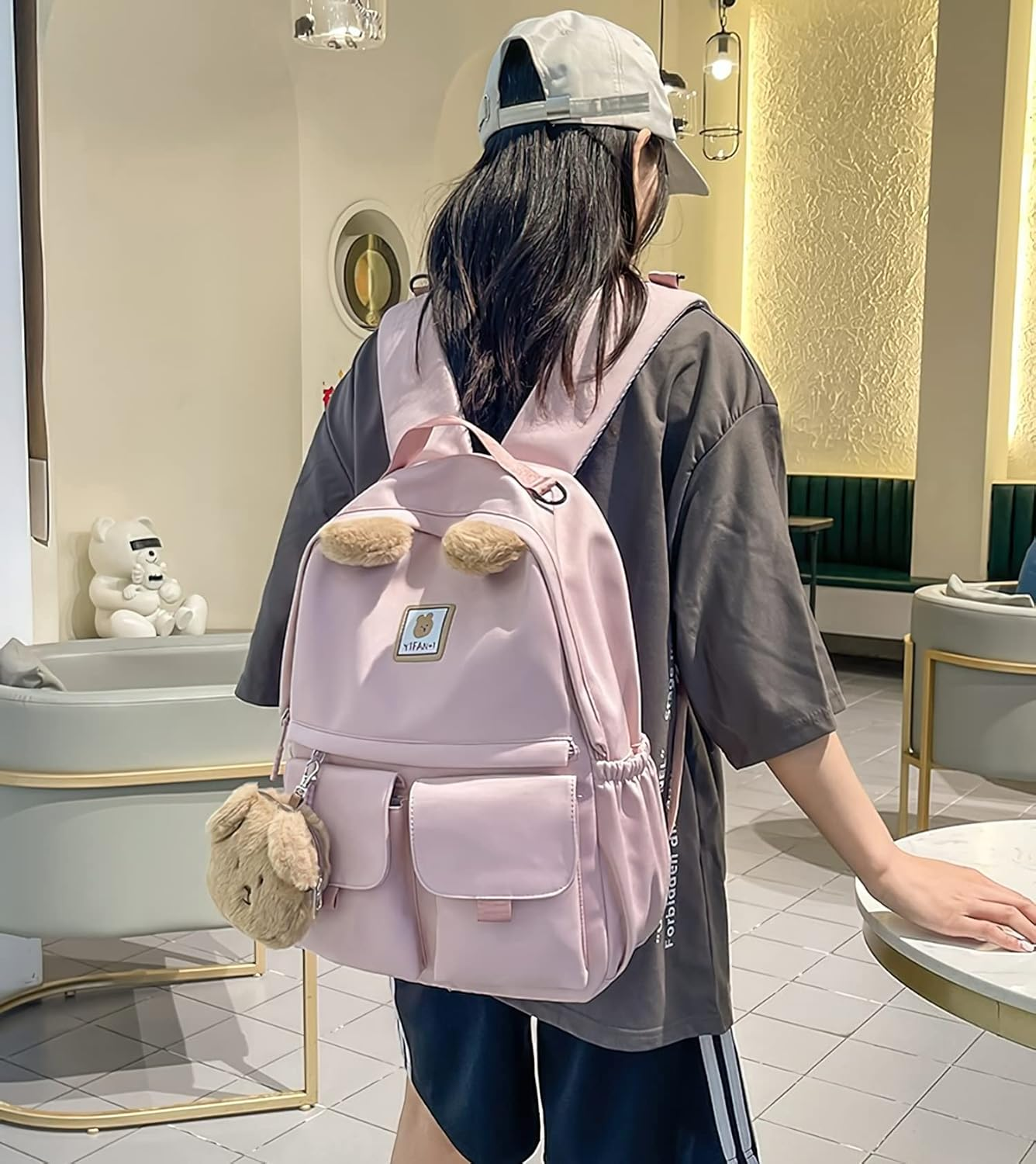 Laureltree Kawaii Aesthetic Cute Backpack with Accessories 14 in Laptop Rucksack Travel Bag School Students Suppliers Girls - Black image number 2