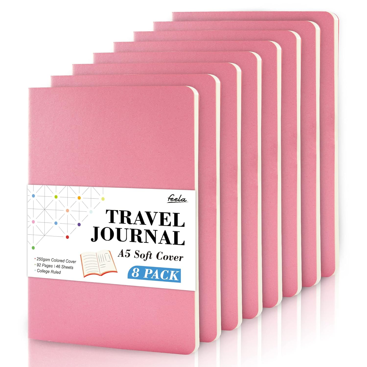 Feela Soft Cover Notebook Bulk, 8 Pack College Ruled Notebooks for Work Studay, Lined Travel Journal for Women Men, Note Taking Notebook School Supplies Business Writing, 8.2&rdquo; X 5.5&rdquo;, A5, Pink image number 4
