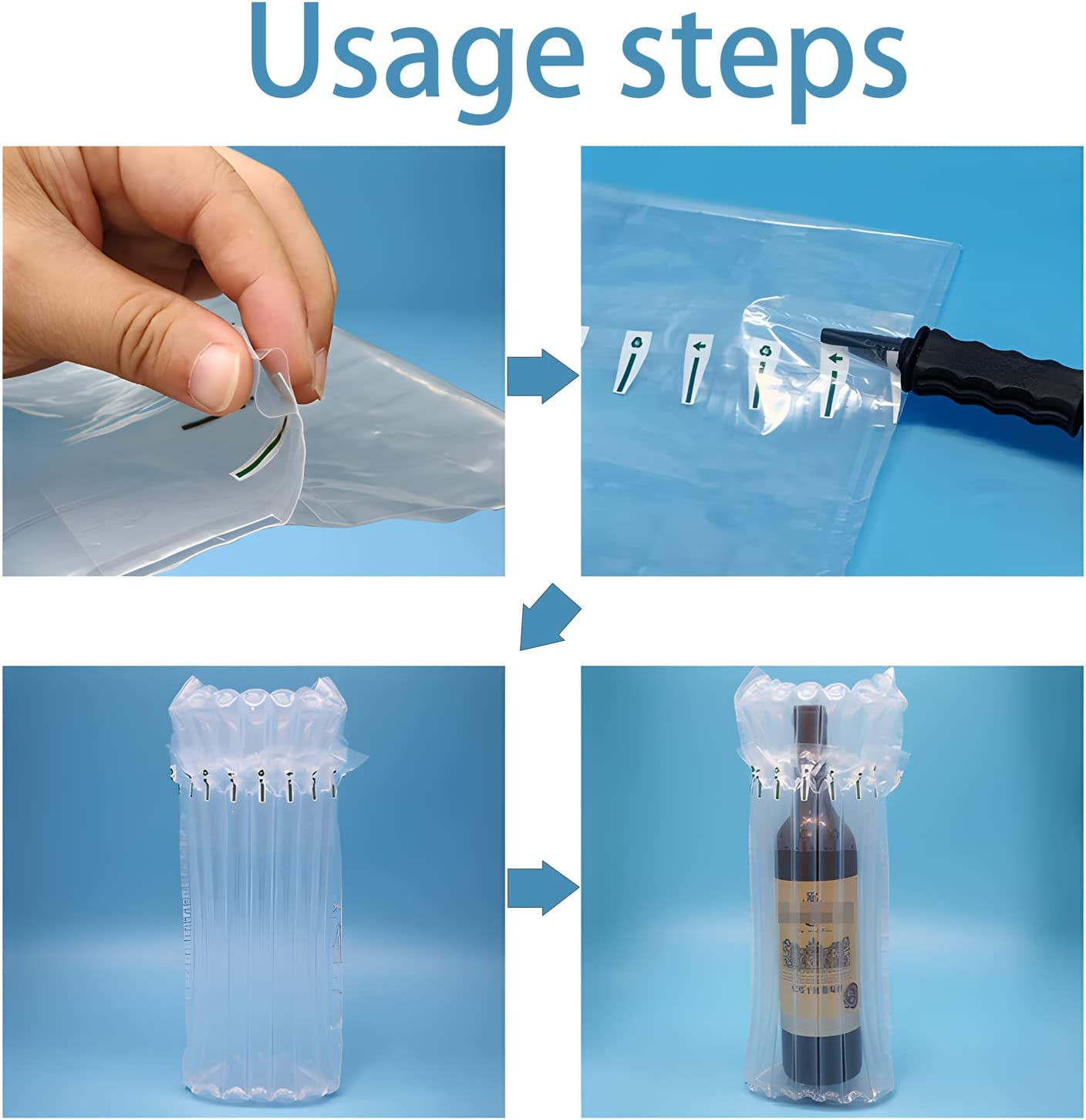 30 Pcs Wine Bottle Protector Bags,Inflatable Air Filled Packaging Bag for Traveling,Air Column Cushion Bags, Express Protection,Safe Shipping of Glass Bottles,With Free Pump image number 4