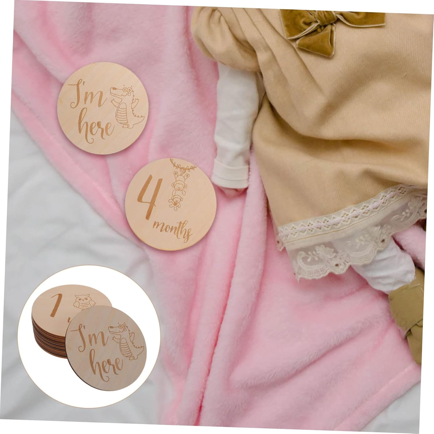ERINGOGO 1 Set Milestone Cards Wooden Monthly Milestone Marker Discs for Newborn Photography for Showers And image number 1