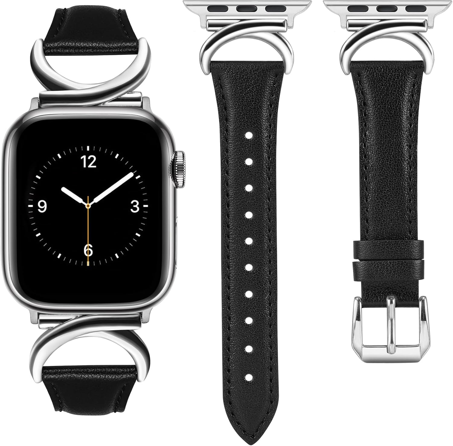 TOYOUTHS Compatible with Apple Watch Band 38/40/41/42/44/45/46/49Mm Women, Dressy C-Shaped Metal Buckle Leather Strap for Iwatch Band Series 11/10/9/8/7/6/5/4 Ultra SE 3/2/1