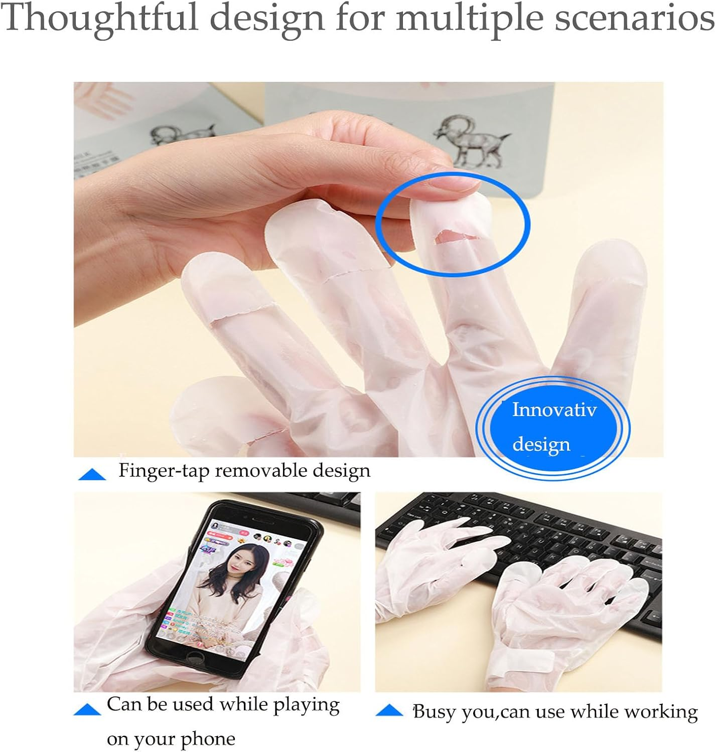 Moisturising Hand Mask with Goat Milk and Niacinamide, 6-Piece Set, Removable Fingertip Design image number 1