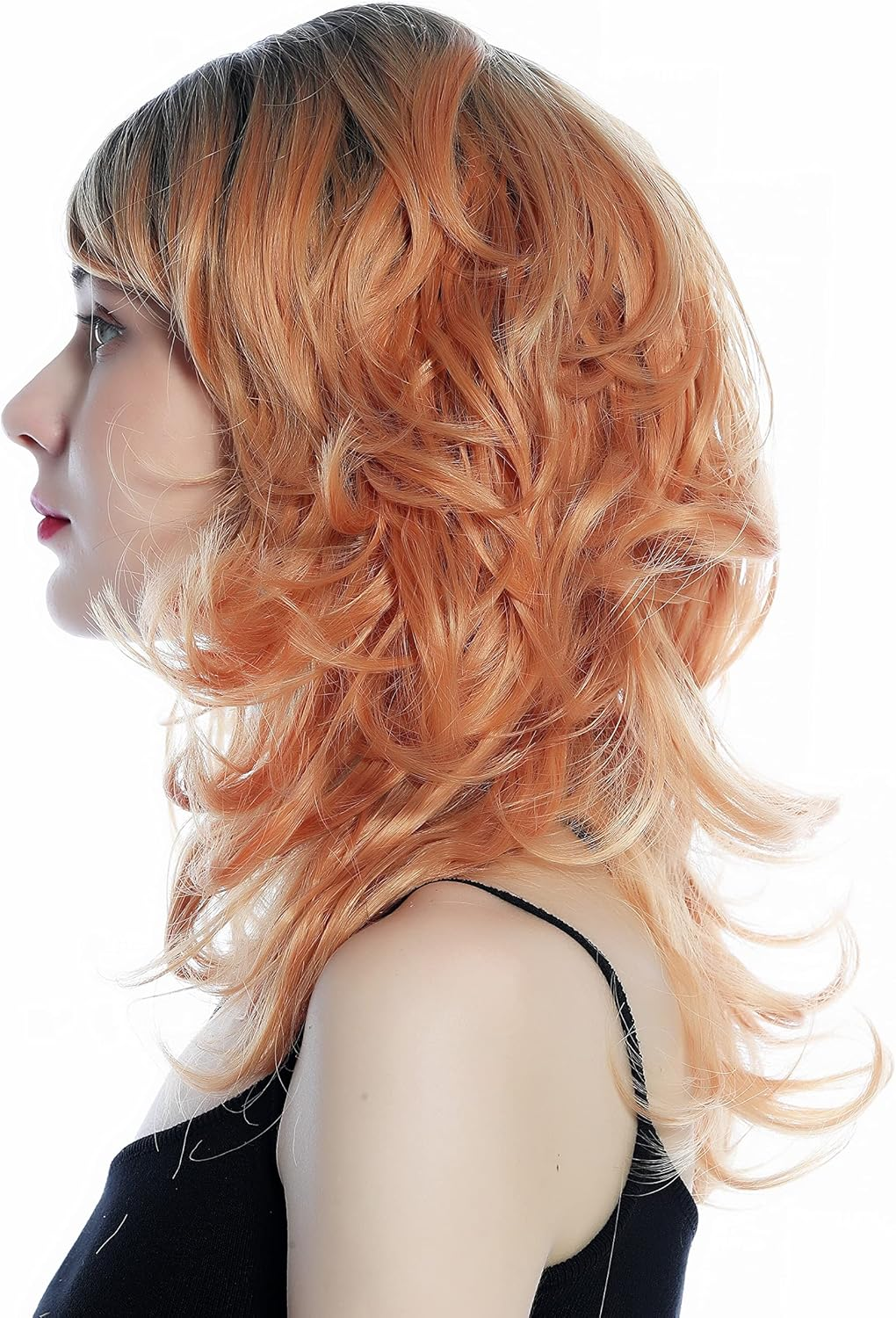 WIG ME up - SZL0673-T-010 Women'S Wig Wild Wavy Curly Shoulder Length Ombre Black Copper Blonde Wig image number 3
