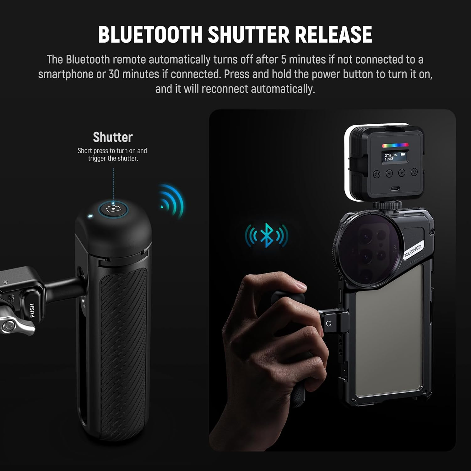 NEEWER Cold Shoe Cover for PA045E Bluetooth Shutter Side Handle Grip (2 Pack), ABS + PC Cold Shoe Protector with CR2032 Replacement Coin Battery and Phillips Screwdriver, RT005E image number 1