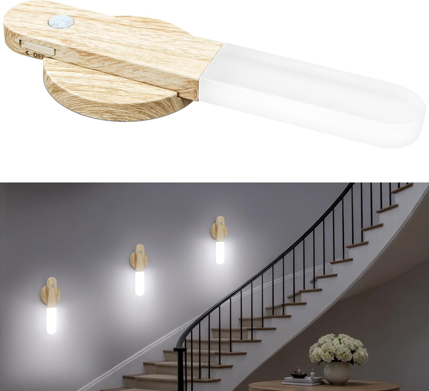 Toowell Wall Light without Power Connection Battery Wall Light with Motion Sensor Battery Wall Lamp Indoor Night Light with Motion Sensor image number 1