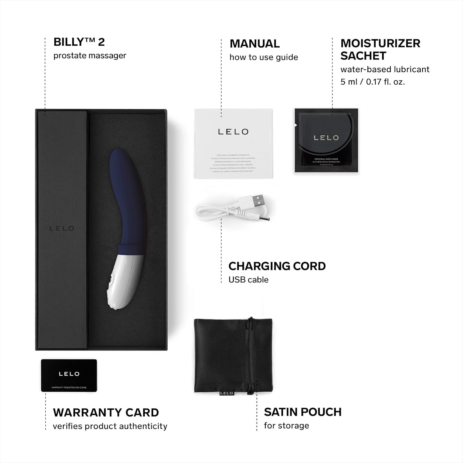 LELO BILLY 2 Prostate Massager, Vibrating Butt Plug with 8 Pleasure Settings, Smooth and Rechargeable Anal Plug, Anal Toys for Men, Vibrating Prostate Massager, Prostate Vibrator for Men, Deep Blue