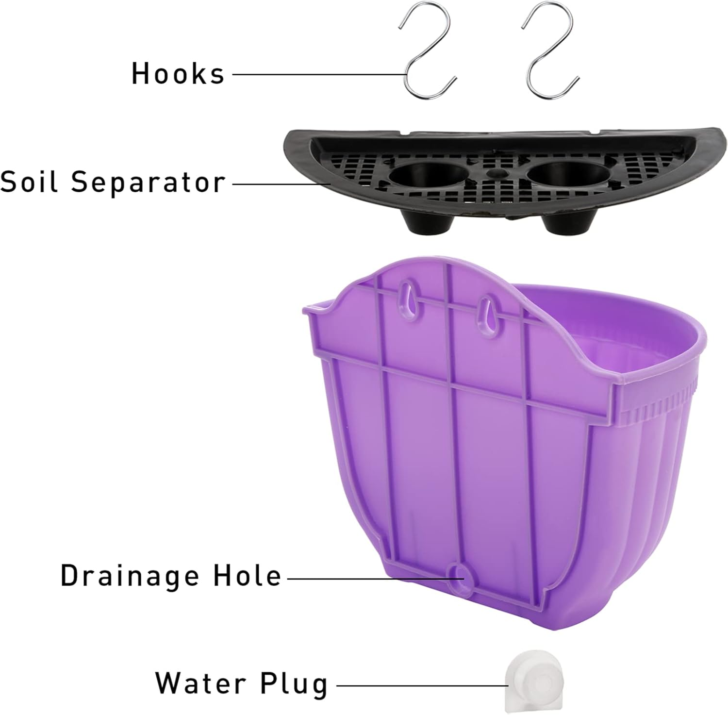 DEAYOU 6 Pack Wall Planter, Flower Pot for Fence, Railing Resin Pots with S Hooks and Drainage Meshes for Garden image number 1