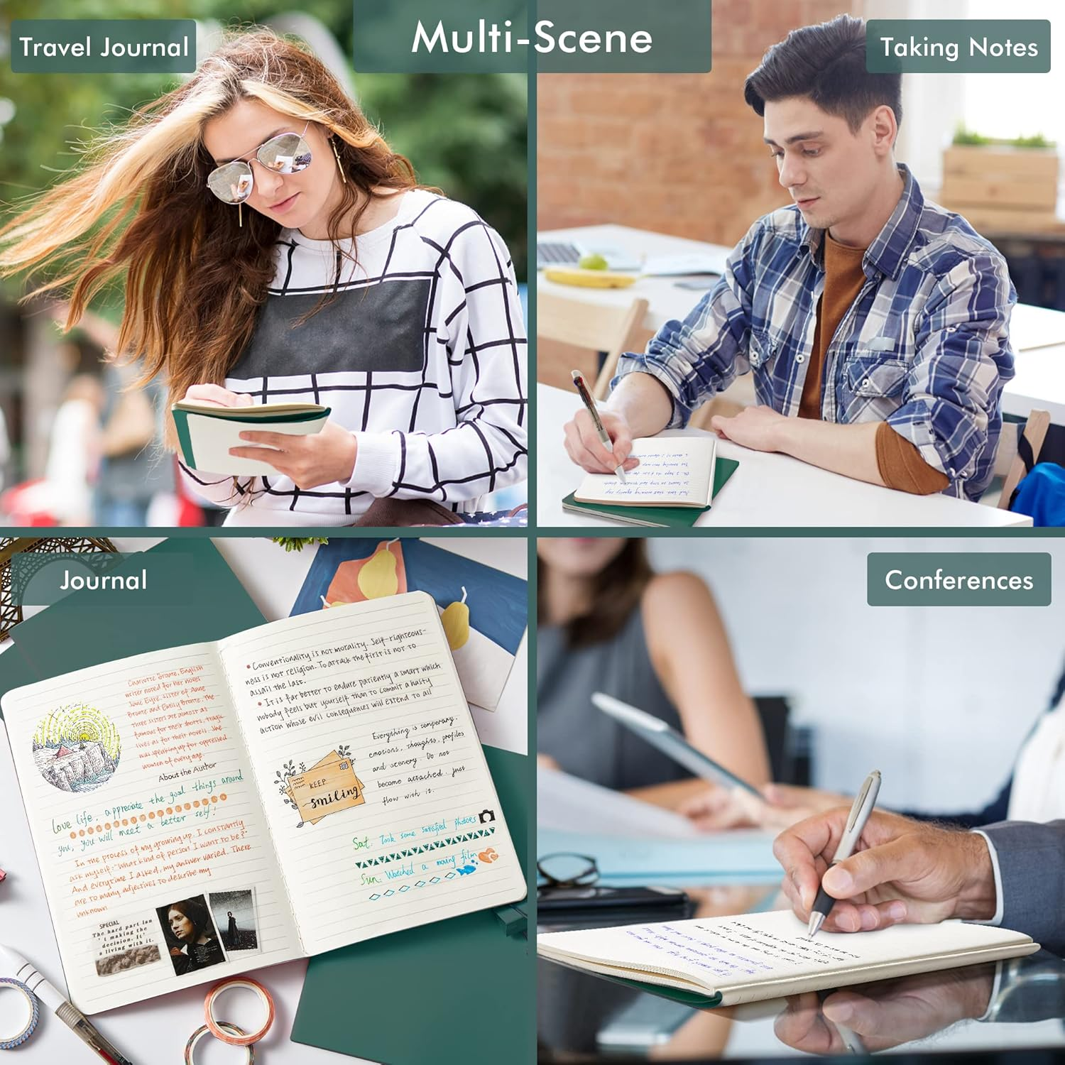 Feela Soft Cover Notebook Bulk, 8 Pack College Ruled Notebooks for Work Studay, Lined Travel Journal for Women Men, Note Taking Notebook School Supplies Business Writing, 8.2&rdquo; X 5.5&rdquo;, A5, Vintage Colours image number 2