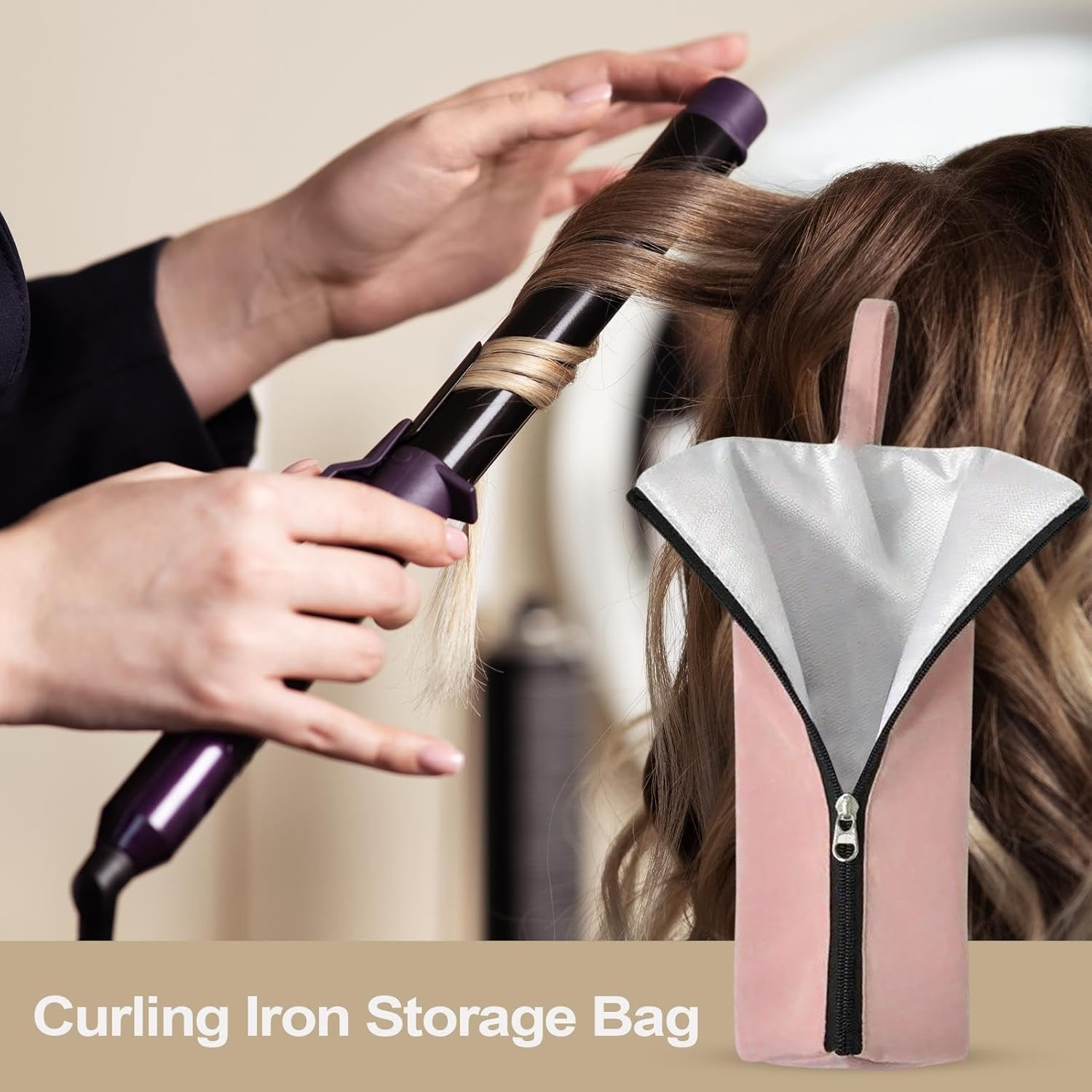 Hair Tool Travel Bag - Heat Resistant Mat Hair | Hairs Styling Pouch Bag | Dustproof Waterproof Portable Bags Travel | Tool Organizer Mat for Straighteners, Curling Irons, Dryers, Hot Air Brushe - Pink image number 6