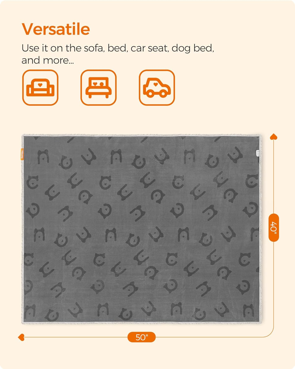 Feandrea Waterproof Dog Blanket, Sherpa Fleece Pet Throw Blanket for Small and Medium Dogs, Cats, 127 X 101 Cm, L, Reversible Dog Couch Cover Protector, Machine Washable, Gray PPB050G01 image number 1