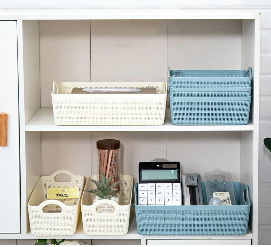 11 PCS 4-Size Plastic Storage Bins and Baskets for Efficient Home Classroom Organization Small Containers for Kitchen, Cupboard Box, and Bathroom Organizer on Shelves and Tubs (Blue) image number 6