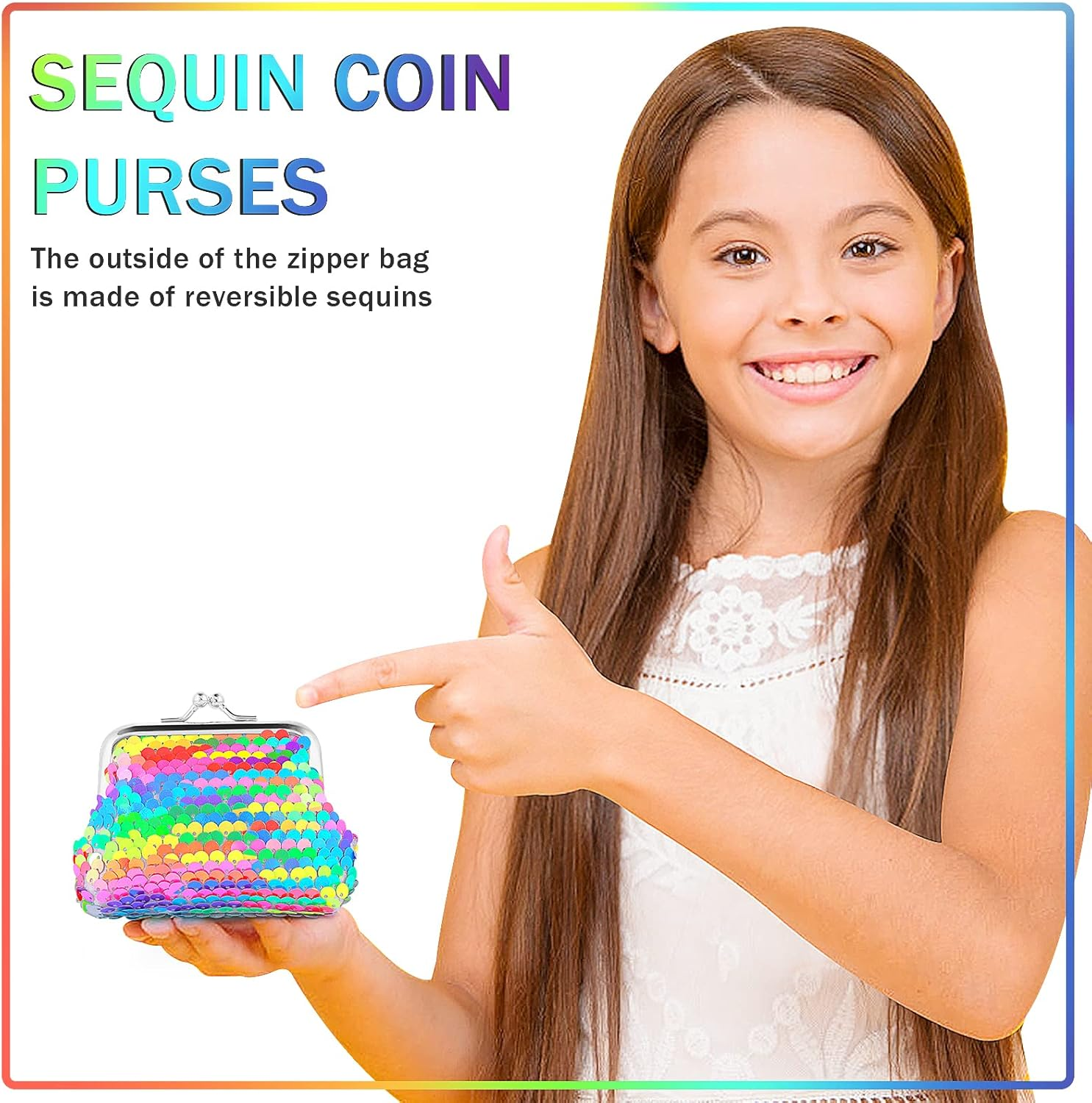Prasacco 2 Pcs Sequin Coin Purses Reversible Sequin Mini Wallet with Kiss-Lock Closure Colorful Change Coin Purse Bag Handbags for Kids Girls Women Party Favor, Assorted, Colorful image number 3