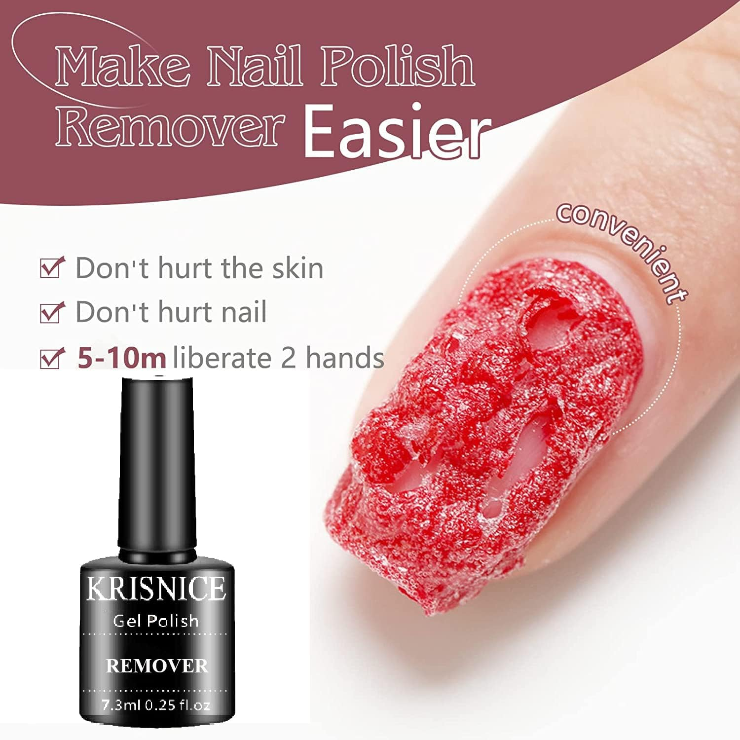 KRISNICE Gel Nail Polish Remover 2Pcs, Professional Gel Polish Remover for Nails, No Need for Foil, Quick & Easy Polish Remover in 2-3 Minutes, No Need Soaking or Wrapping(Kxj2-001) image number 3