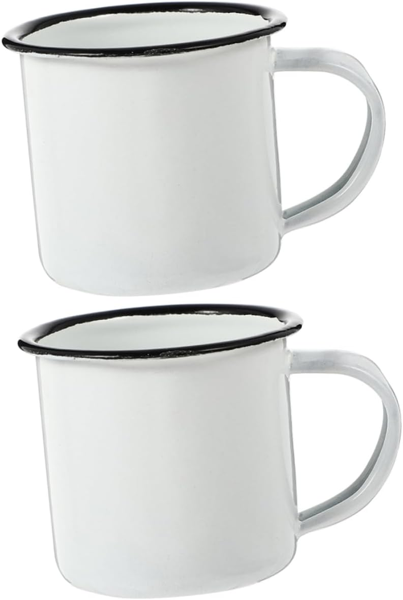 2Pcs Vintage Style Enamel Mugs Retro Coffee Tea Drinking Cups for Camping Travel and Office Use and Practical Water Cups
