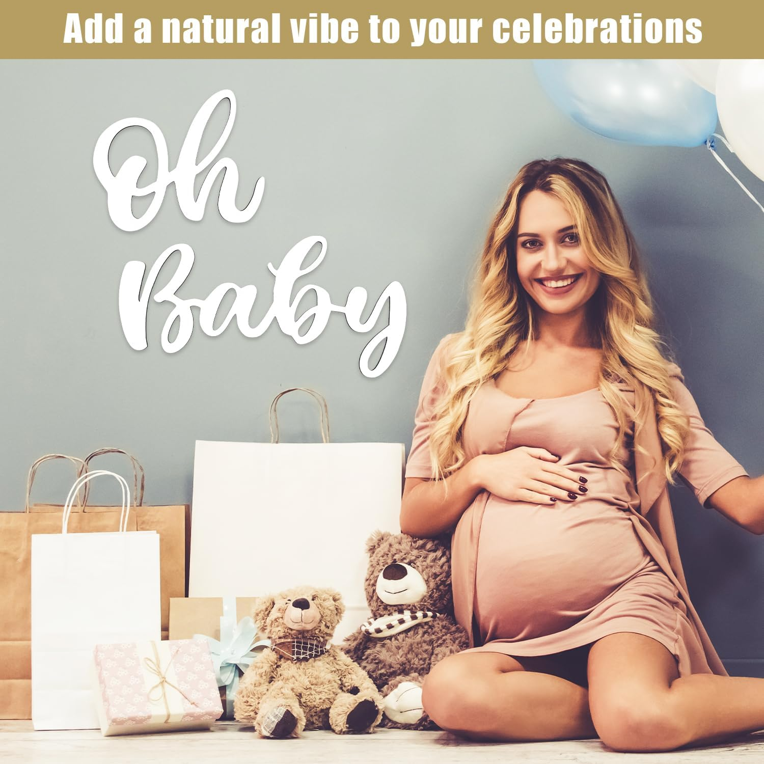 Oh Baby Wooden Sign for Backdrop, Wood Baby Shower Sign Cute Oh Baby Banner Decal Photo Props for Gender Reveal Party Baby Shower Decorations Boy Girls (White)