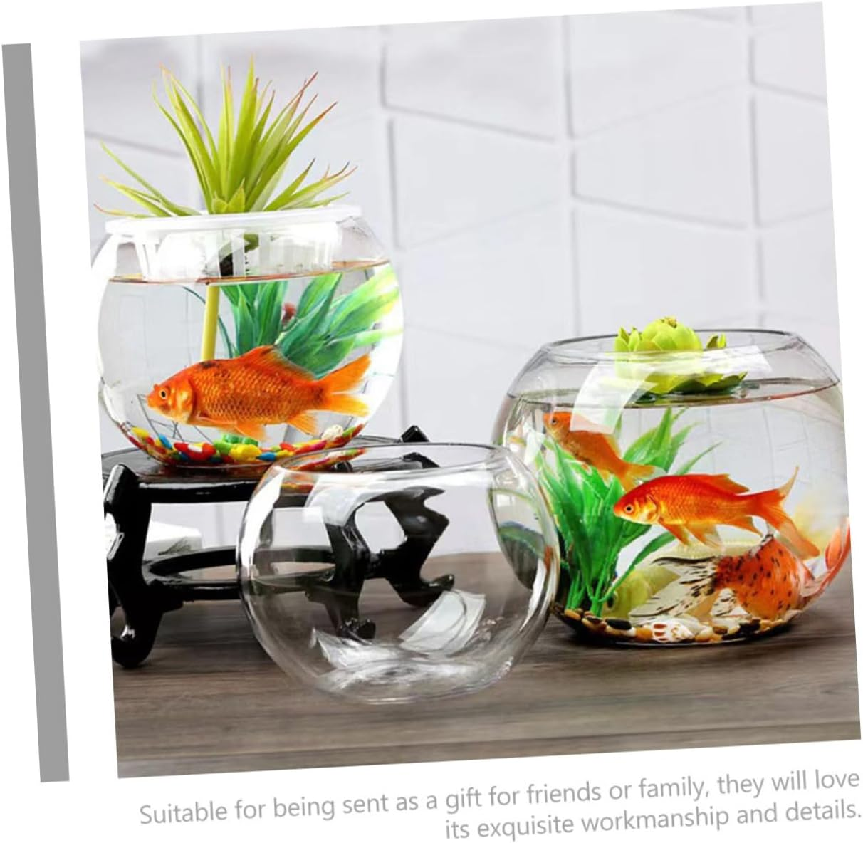 BESPORTBLE Transparent round Glass Fish Tank Multi-Function Betta Aquarium Bowl for Desktop Decor Clear Goldfish and Aquatic Pets Habitat Glass Plant Pot for Office and Living Sphere Design image number 2