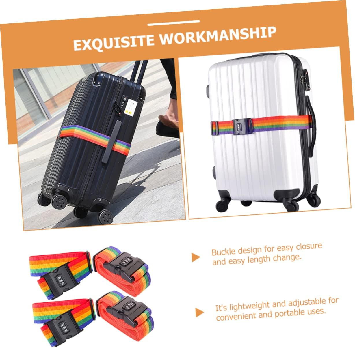 WATIIFUFU 4Pcs Adjustable Luggage Straps for Suitcases Tie down Cam Straps for Travel Duffel Bag Rainbow Colors image number 6