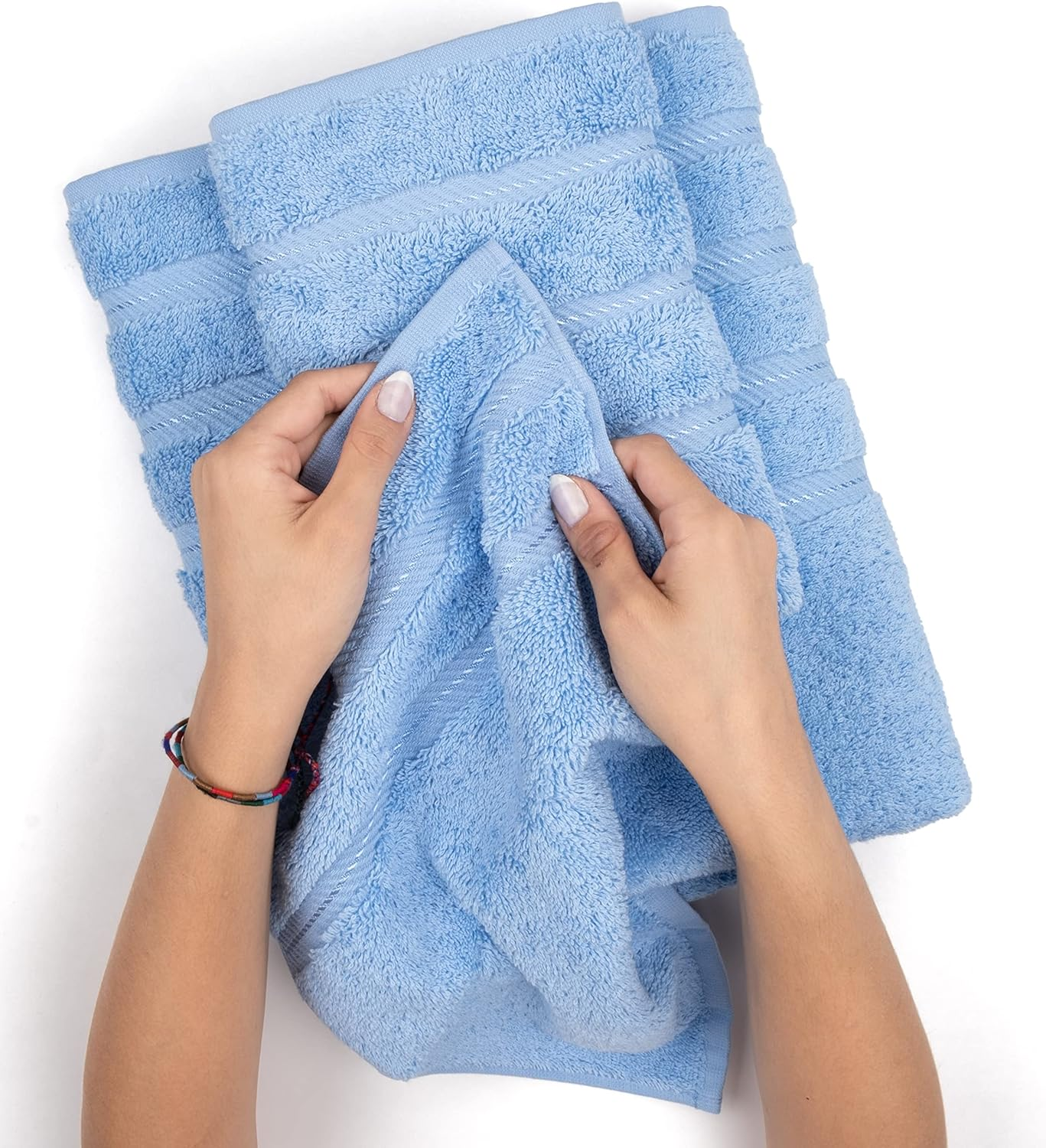 American Soft Linen 6-Piece 100% Turkish Genuine Cotton Premium & Luxury Towel Set for Bathroom & Kitchen, 2 Bath Towels, 2 Hand Towels & 2 Washcloths [Worth $72.95] - Baby Blue