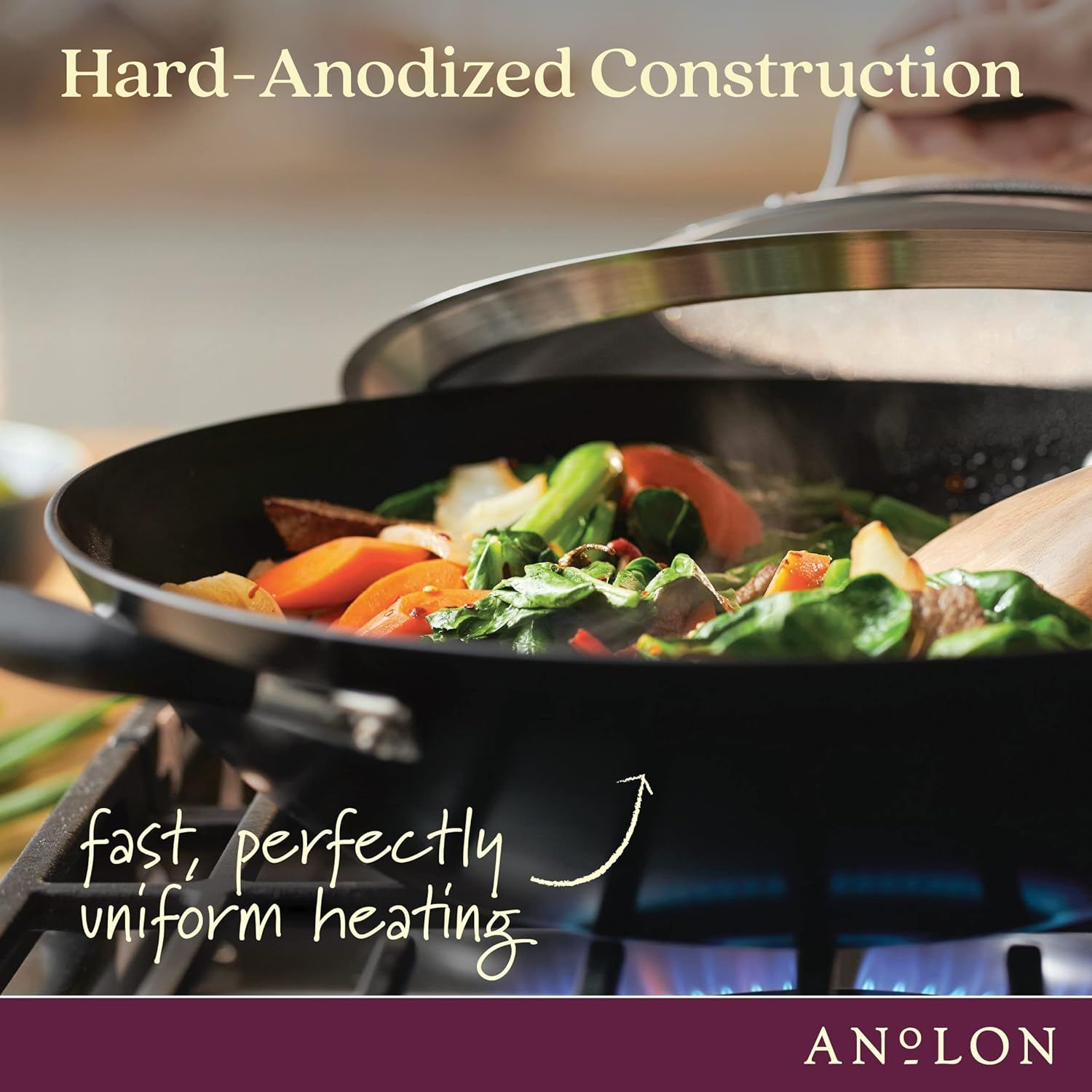 Anolon Advanced Home Hard-Anodized Nonstick Open Stock Cookware- Woks (14-Inch Covered Wok, Onyx) image number 5