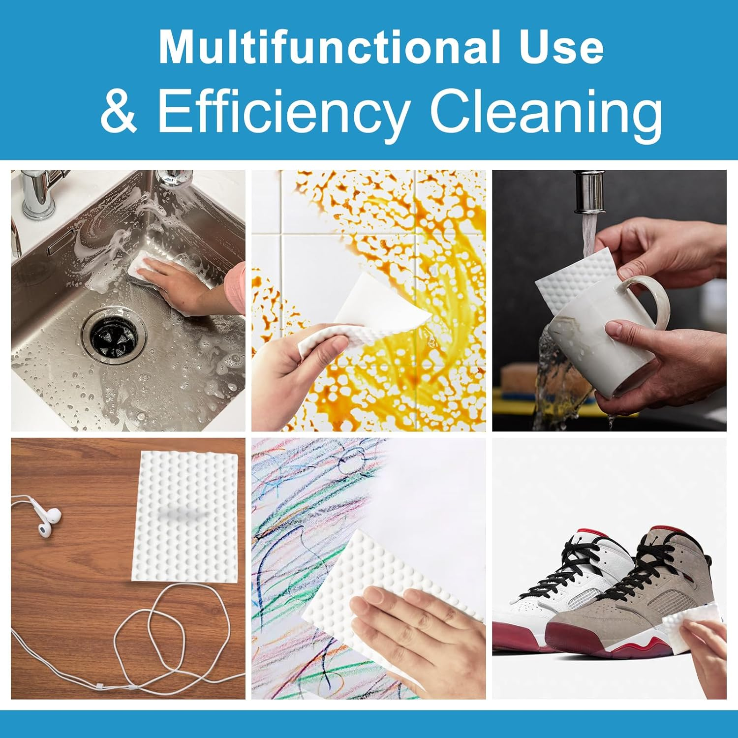 52 PCS Magic Sponge Eraser Sheets,Upgrade Convex Point Melamine Sheets，Disposable Portable Magic Cleaning Eraser Thin Wipes for Kitchenware Bathroom Shoe Sink Car Interiors Hard-To-Reach Places image number 5