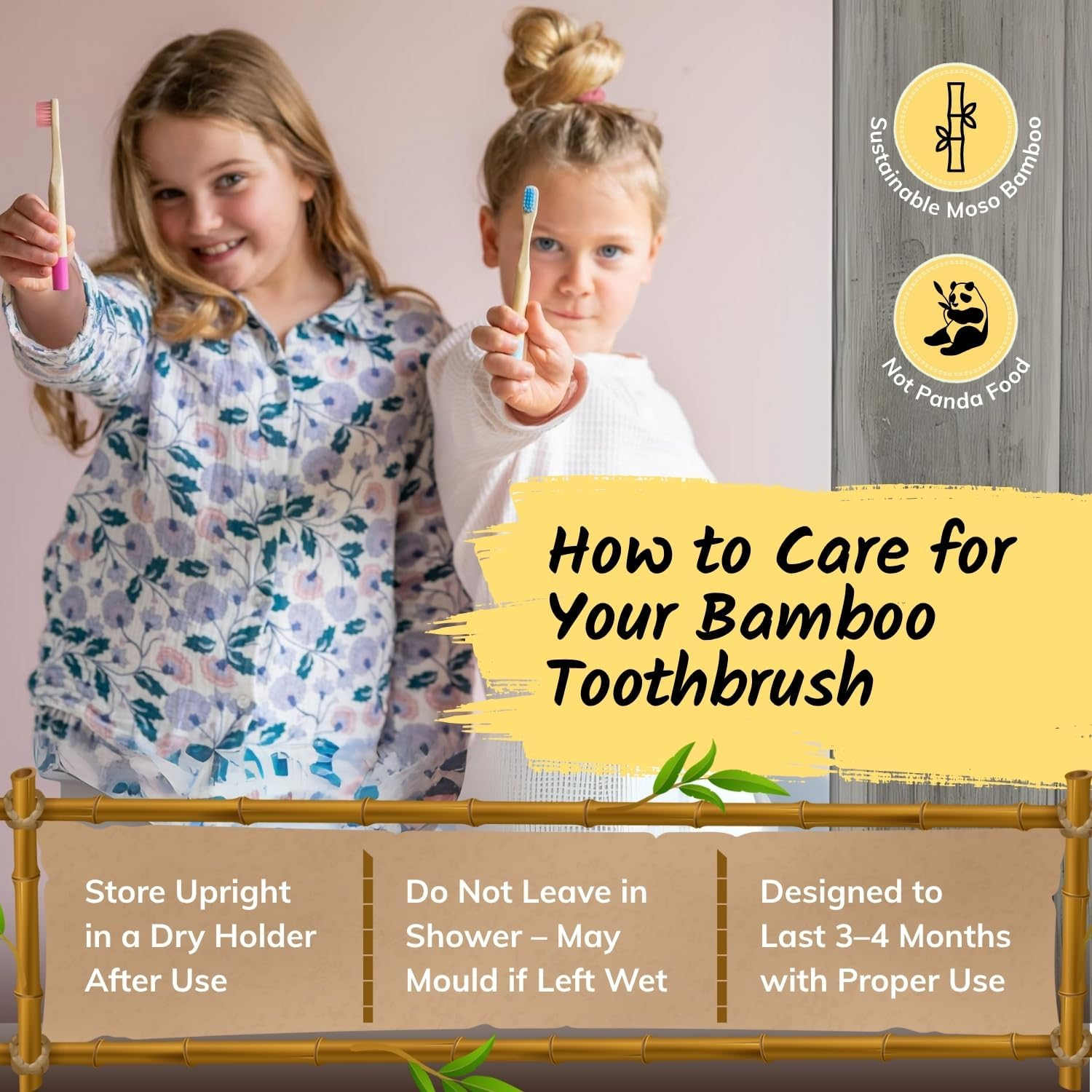 The Boo Collective Bamboo Children Toothbrush Set, Soft Toothbrush for Kids and Toddlers, Black Children Toothbrushes with Soft Bristles, Vegan, Sustainable, Australian-Owned Brand, Pack of 4