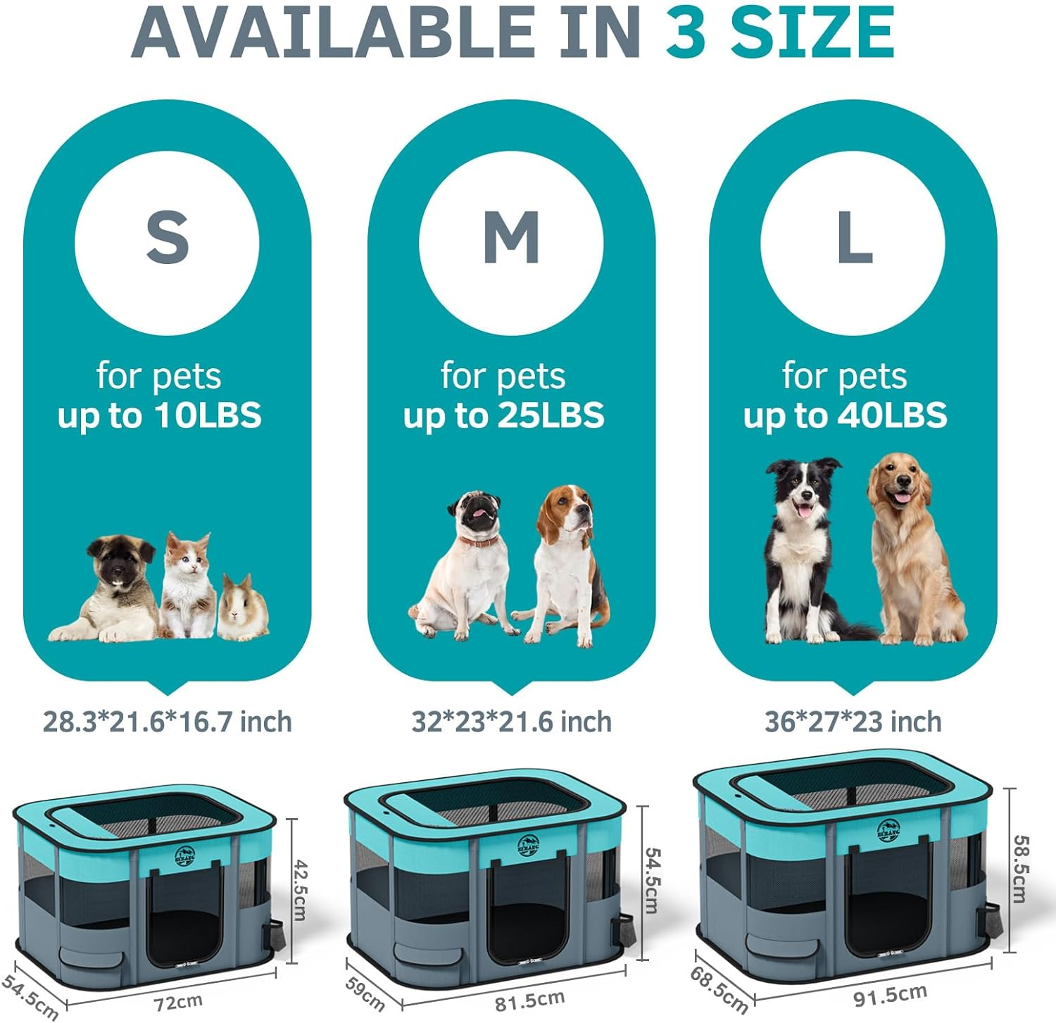 Puppy Playpen Cat Dog Crate: Play Pen Indoors Pet Playpens Portable Foldable Cage Kennel House for Medium Small Large Kitten Rabbit Guinea Pig Hamster with Food Bowl (Grey, L, 1)