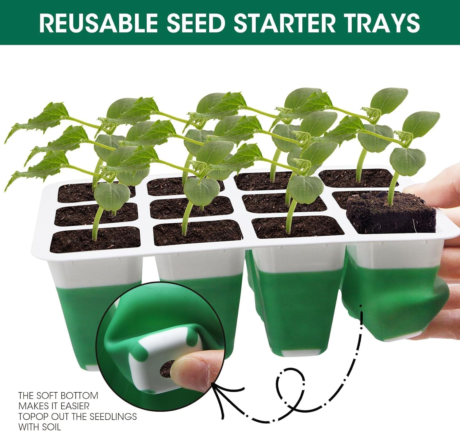 MQHUAYU Self Watering Seedling Tray with Grow Light, 5-Pack 60-Cell Reusable Seed Starter Kit with Soft Silicone, Plant Germination Trays with Humidity Dome for Seeding Planting Growing image number 1