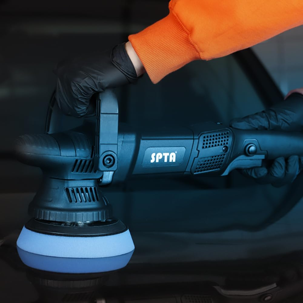 SPTA Car Polishing Machine, 780 W Eccentric Polisher, 6 Variable Speeds, with 125 Mm and 150 Mm Polishing Sponge, Removable D-Handle and Side Handle, 4 M Cable, for Polishing Car, Boat, Motorcycle image number 2