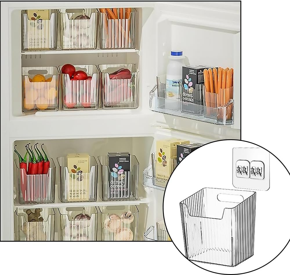 4 Pack Acrylic Wall Mount Organizer，Adhesive Cabinet Door Storage Bins，Clear Makeup Tool Containers，Stackable Organizer Basket for Kitchen，Bathroom，Cabinet，Pantry，Office (Take with No Trace Hooks) image number 1