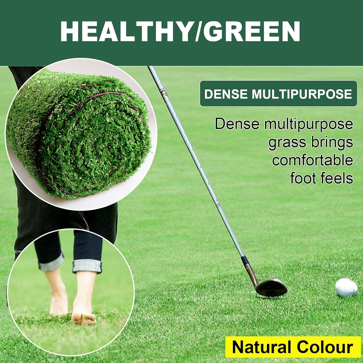 MSKIRA Artificial Turf Rug Synthetic Turf Artificial Grass 15Mm 2X5M/10SQM Green Plastic Fake Grass Plant Lawn Flooring Outdoor for Garden, Lawn, Patio, Playground ((W X L):2M X 5M(10Sqm)) image number 3