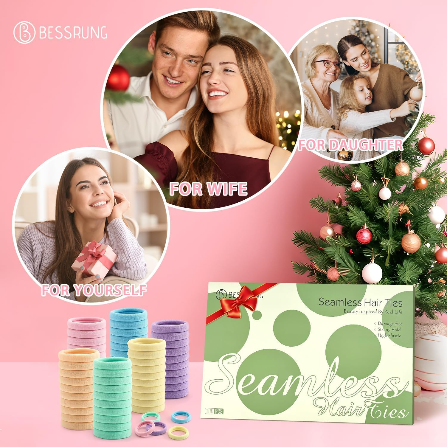 100 Pcs Thick Seamless Spring Hair Ties, Ponytail Holders Hair Accessories No Damage for Thick Hair (Spring Colors) image number 4