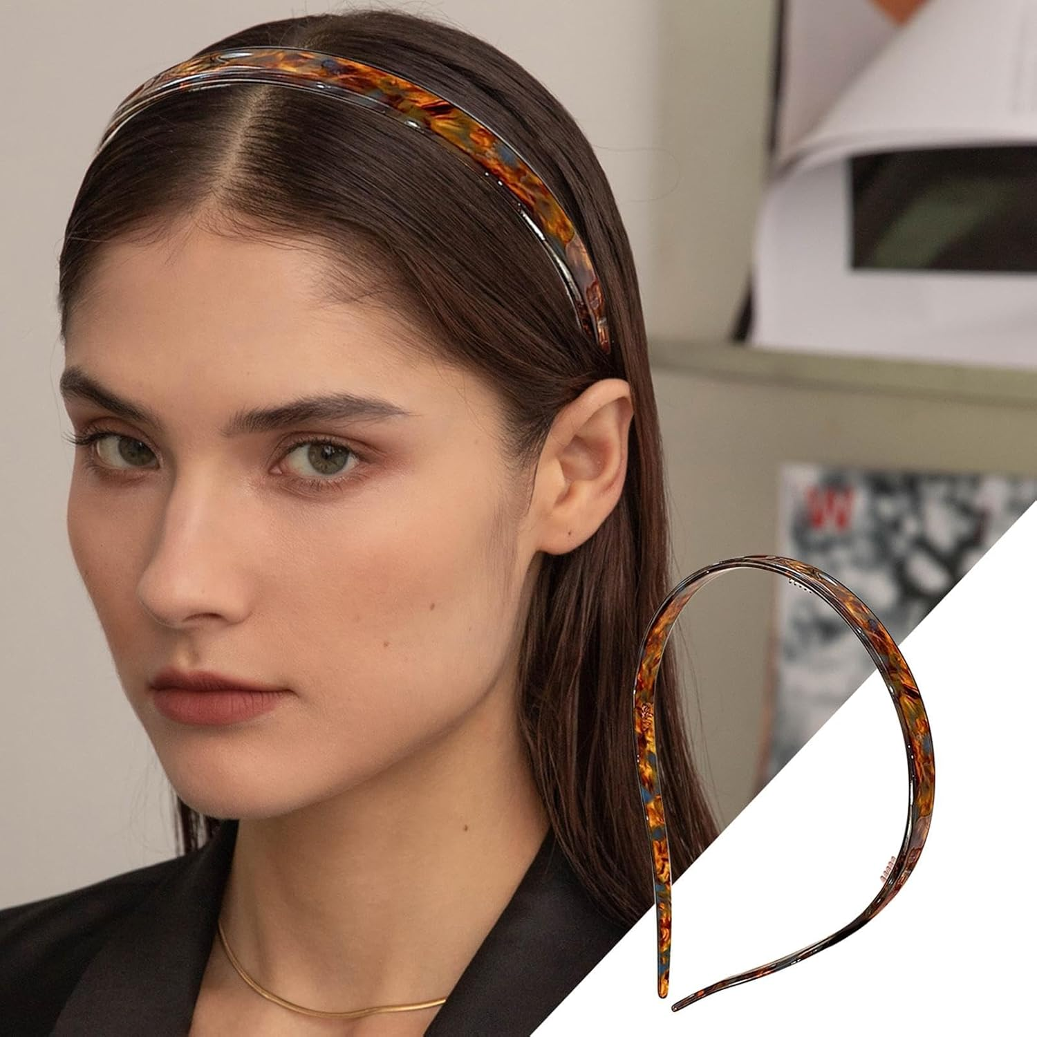 2024 New Acetate Hair Band Designed for Eyewear, No Pressure No Headache Comfortable Headbands for Women Fashion Thin Headbands - Black image number 3