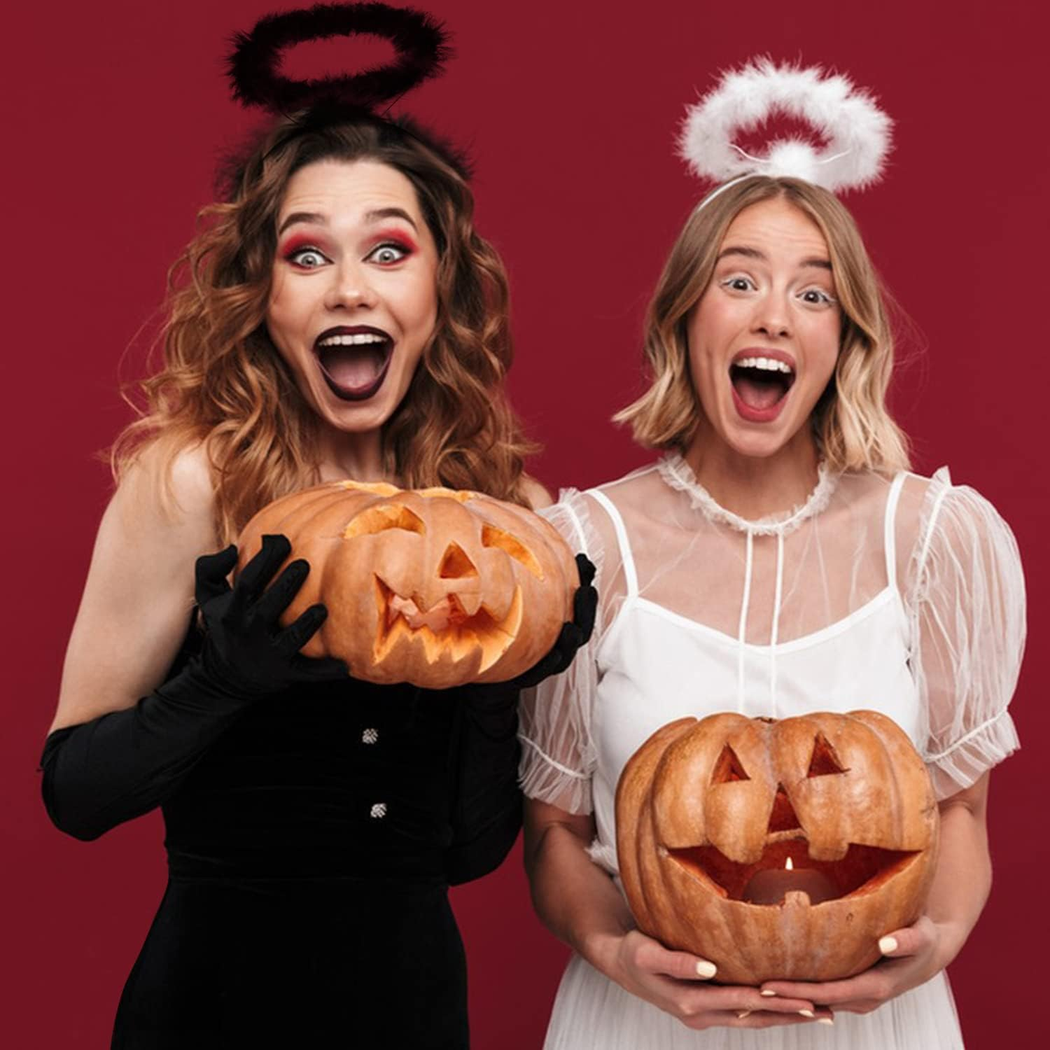 2 Pack Angel Halo Headbands Feather Angel Headband White Halo Hair Band Halloween Christmas Costume Accessory for Kids Adult Teens Girls Women(White) image number 3