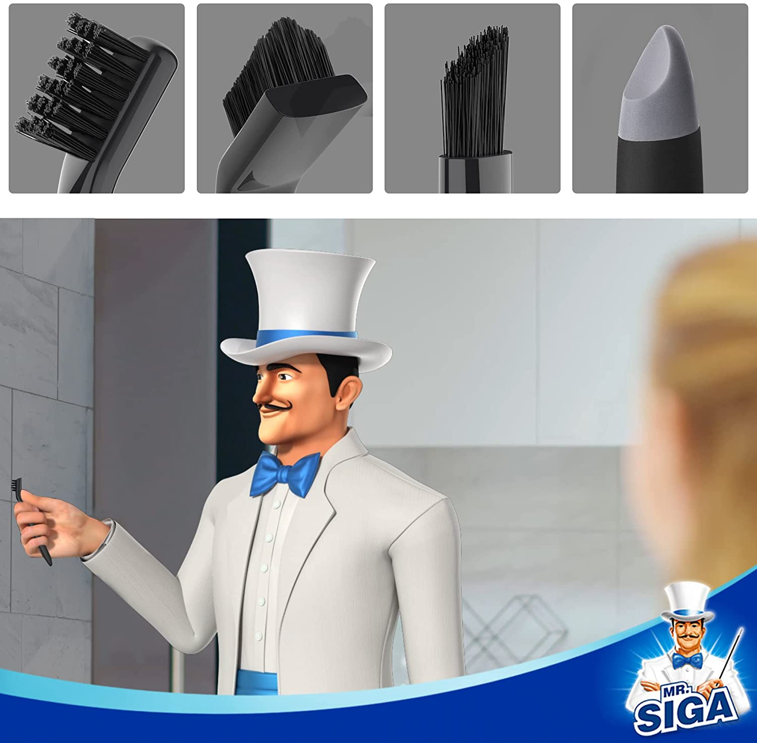 MR.SIGA Grout Cleaner Brush Set, Detail Cleaning Brush Set for Tile, Sink, Drain, Grout Brush Set for Edge, Crevice Cleaning image number 5