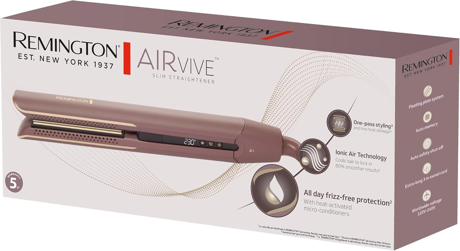 Remington Airvive&trade; Slim Straightener, S8930AU, Ionic Air Technology, Advanced Heating System, Ultra-Fast Heat Up, Ultra-Smooth Ceramic Coating, Temperature Lock image number 3