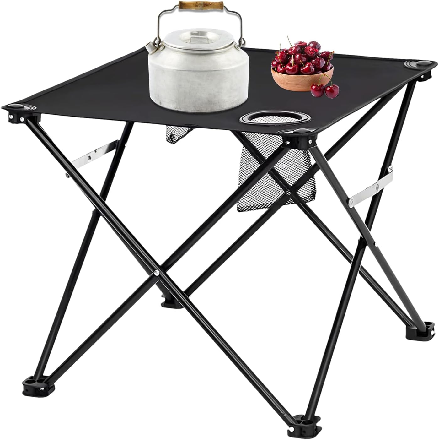 Portable Camping Table | Small Folding Table with 2 Cup Holders, Outdoor Portable Compact Design Lightweight Hiking Travel Fishing Picnic Patio Balcony Garden Home Dining Camping Gear image number 3