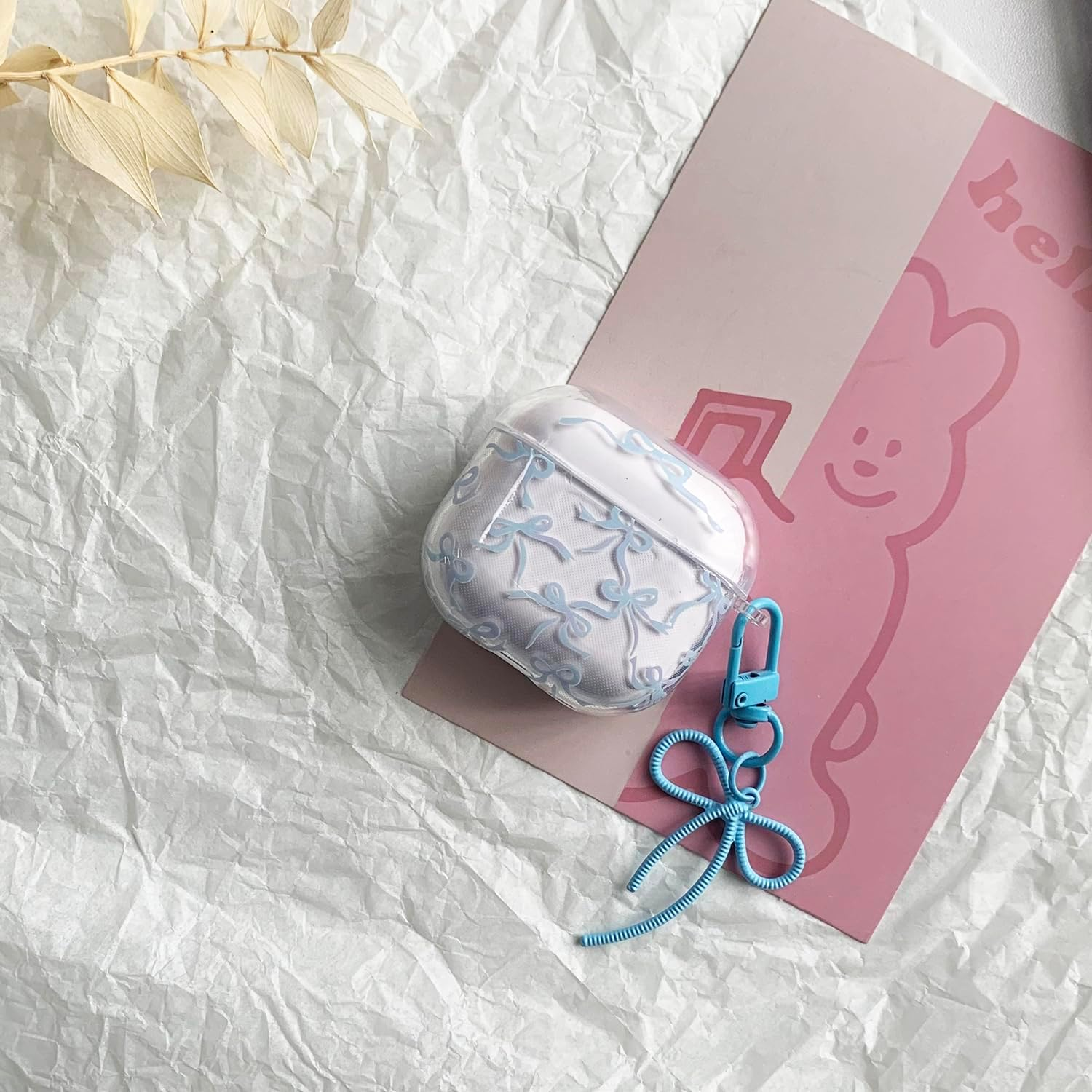 Case for Airpods Pro 2 with Cleaner Kit Soft Cute Bow Pattern Fashion Design Bowknot Aesthetic Shockproof Keychain Headphone Cases for Airpods Pro 2-Blue image number 1