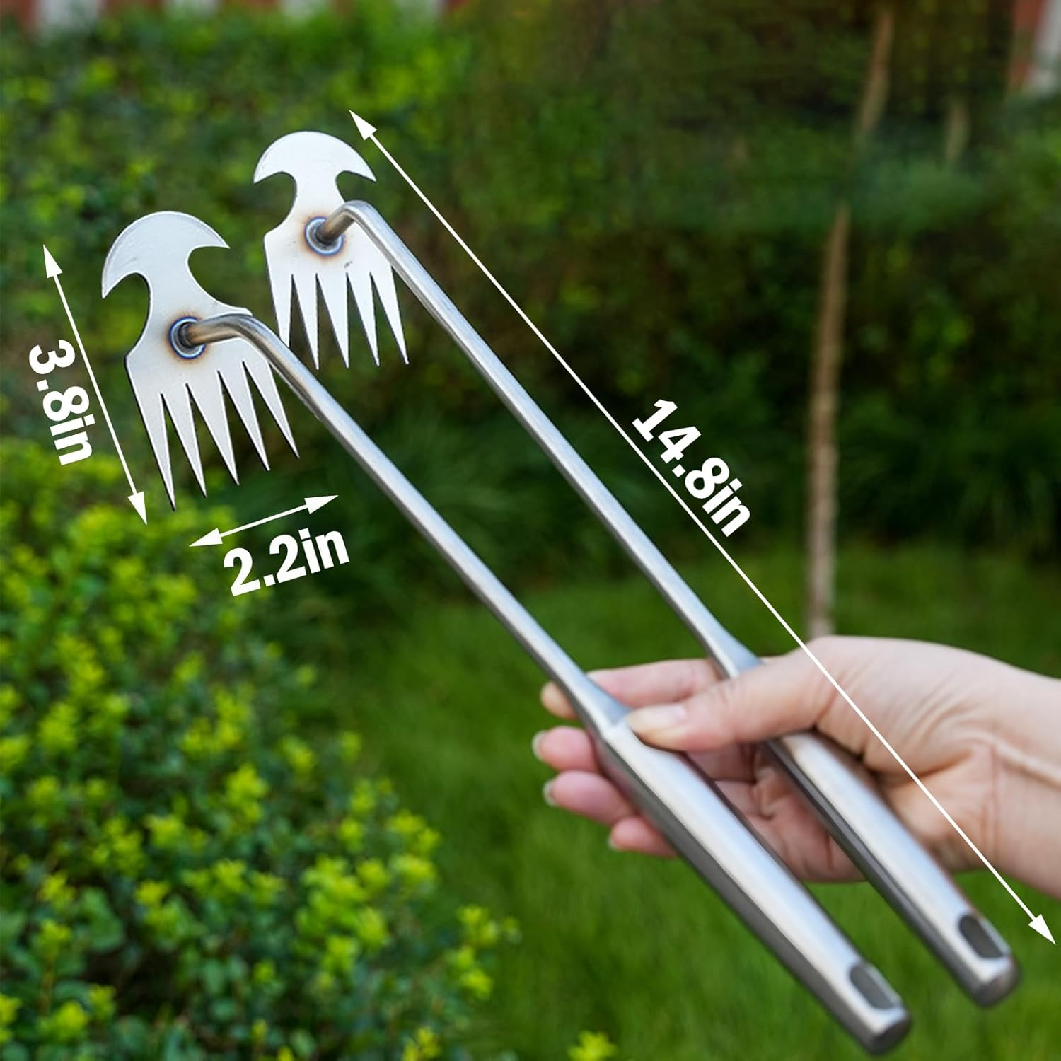 Stainless Steel Crevice Weeding Tool, 2 Pack, Manual Weeder with Wooden Handle for Gardens and Patio Lawns Driveways and Walkways image number 1