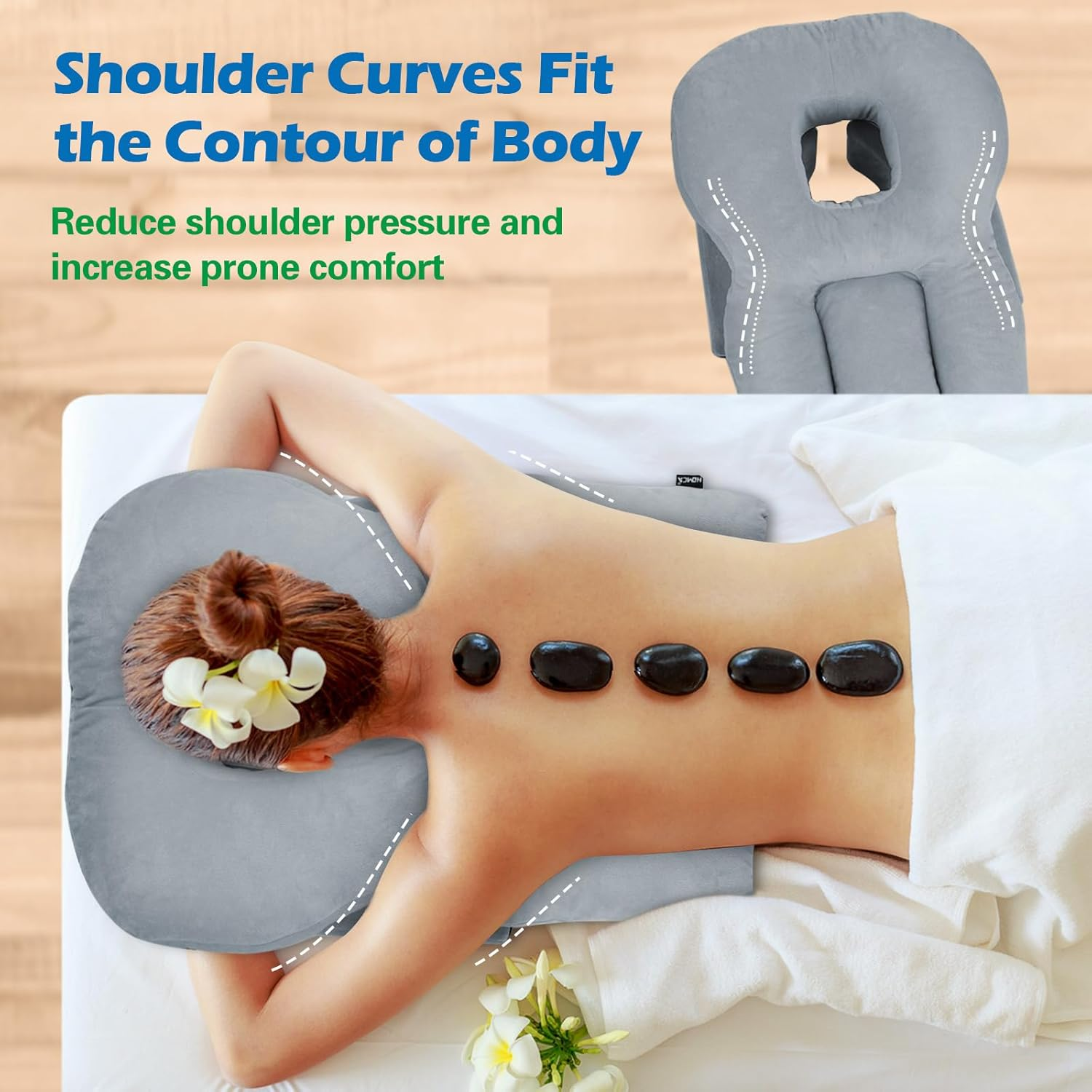 HOMCA Face down Pillow for Eye Surgery &ndash; Stomach Sleeping Pillow with Soft Support, Home Massage Pillow with Shredded Memory Foam for Bbl/Retinal Surgery, Not for Adults with Larger Body Frames image number 4