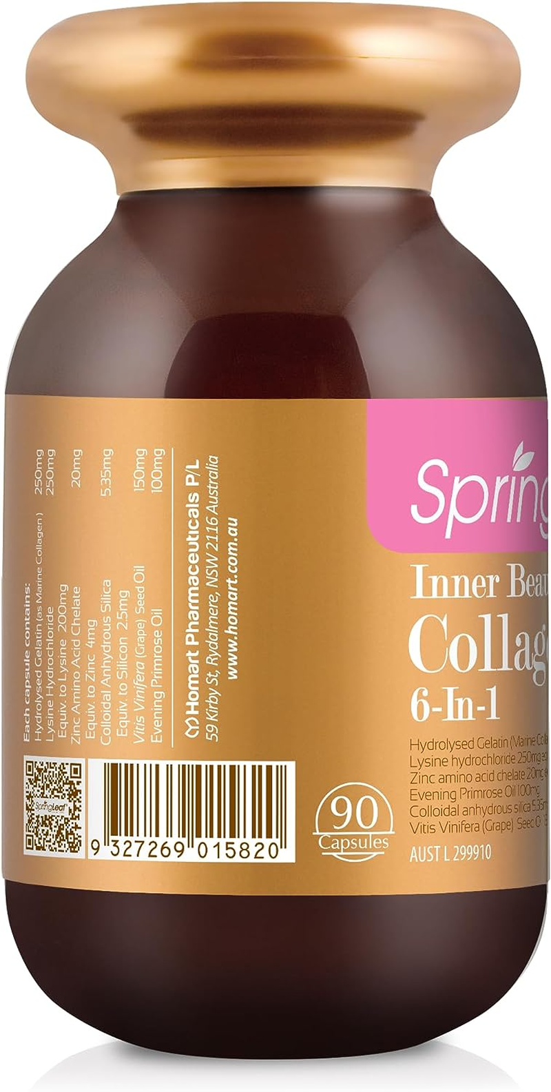 Spring Leaf Inner Beauty Collagen 6-In-1 90 Capsules - Hydrolyzed Marine Collagen - Add Grapeseed for Better Antioxidant - Improve Skin Elasticity and Cell Repair image number 3