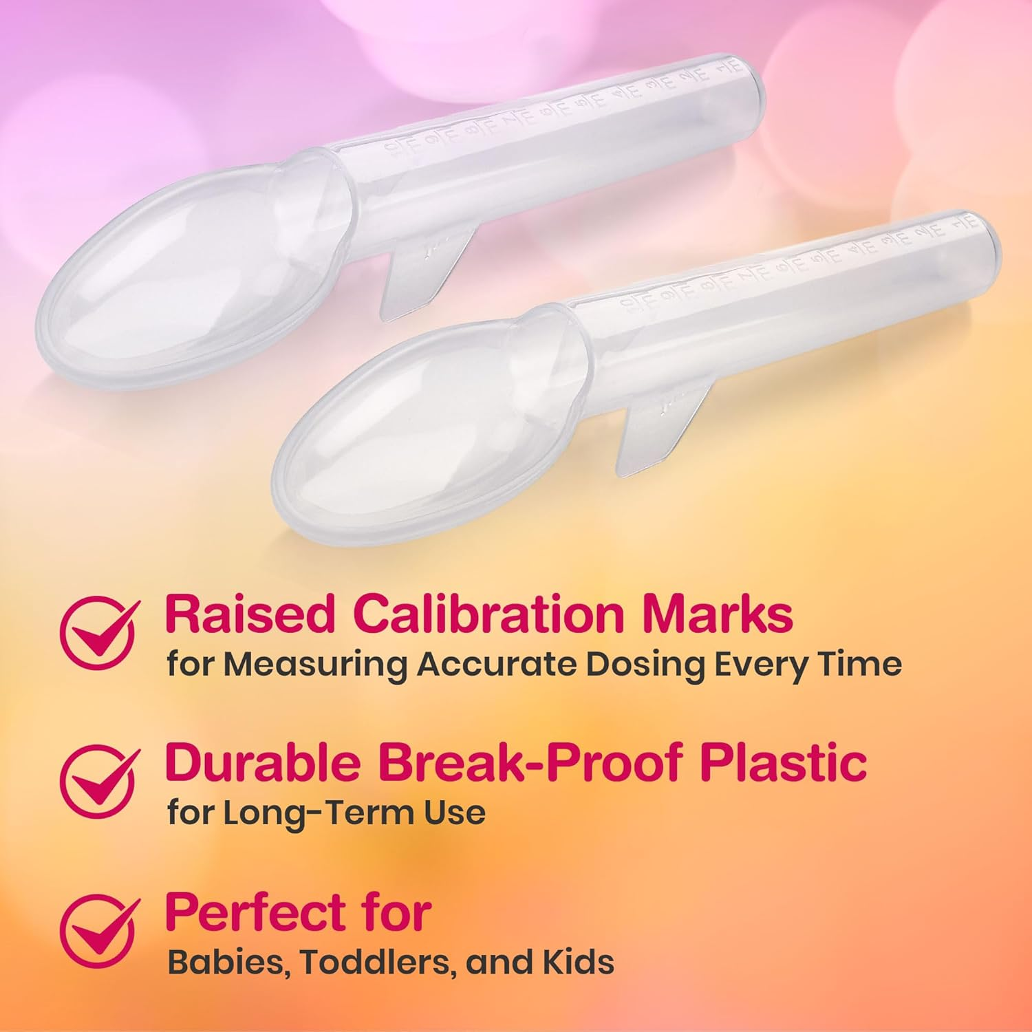Calibrated Medicine Spoon for Kids, Baby & Toddler - (Pack of 2) - 2 Tsp/10 Ml Capacity Plastic Oral Liquid Dose Medication Graduated Dispenser image number 3