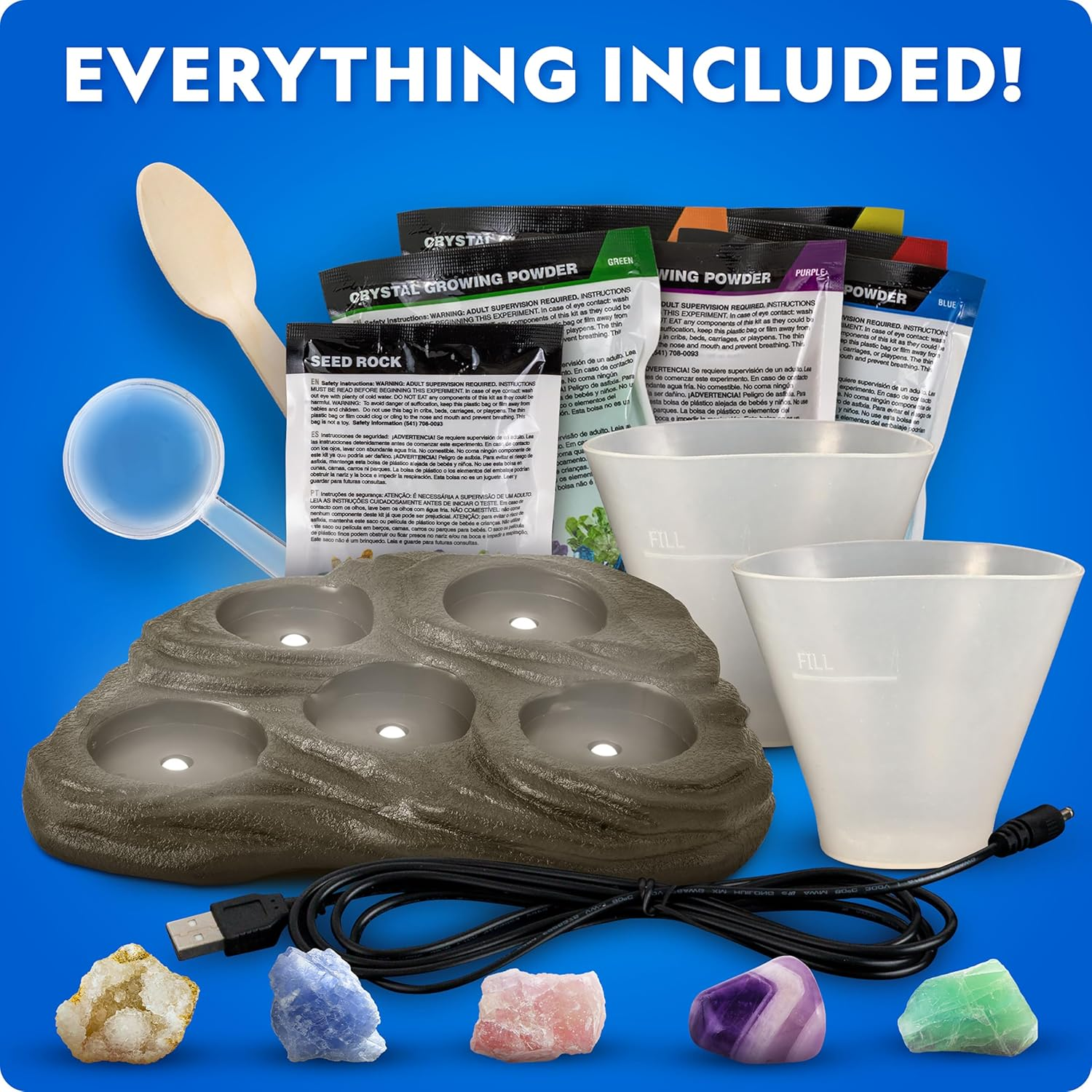 National Geographic Mega Crystal Growing Kit for Kids- Grow 6 Crystals with Light-Up Stand, Science Gifts for Kids 8-12, Crystal Making Experiment, Science Kit for Girls and Boys image number 5