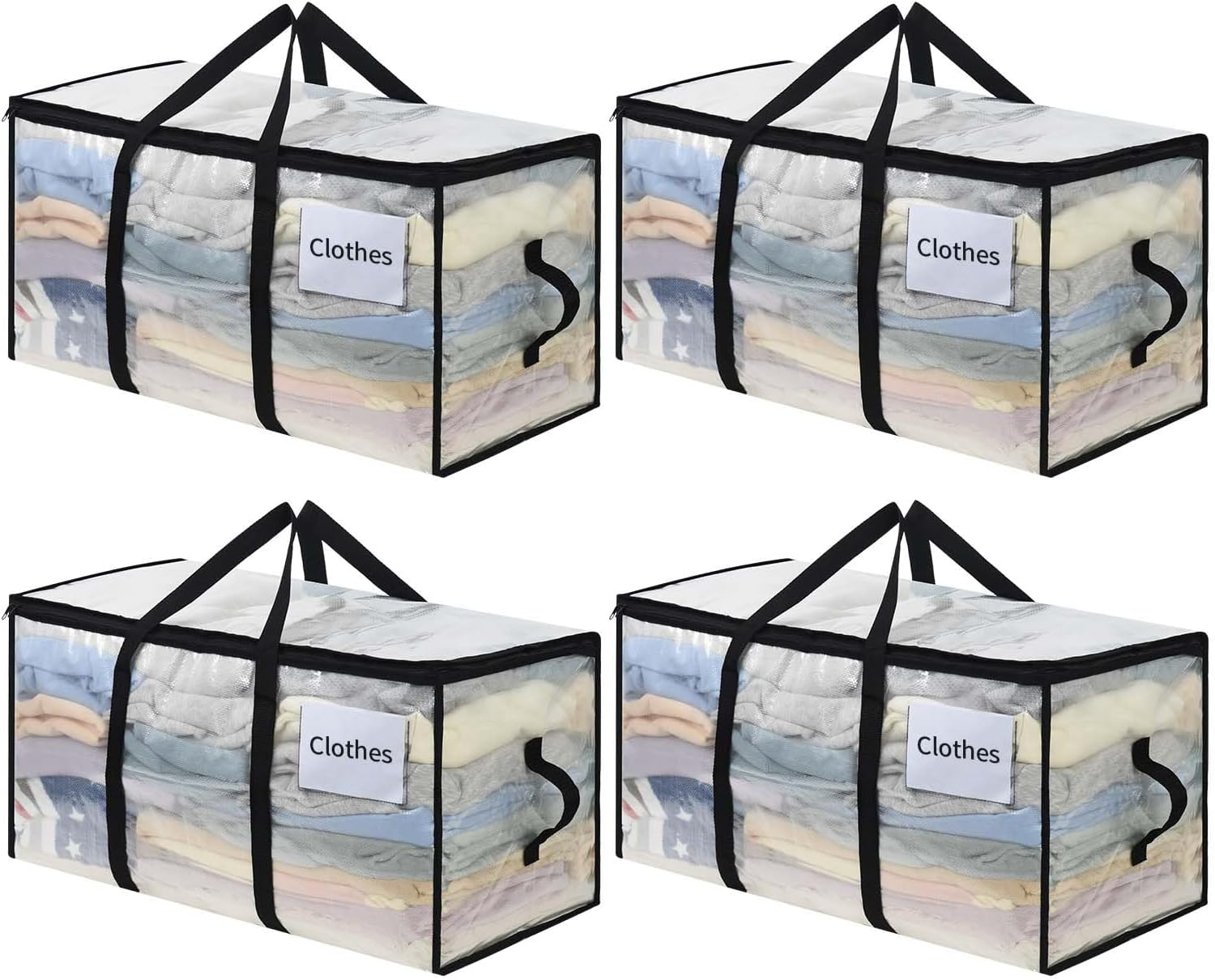 Otraki Pack of 4 Storage Bags with Lid, Large Moving Bags with Zip, Foldable Moving Boxes for Clothes Storage, Moving Boxes for Camping, Bedding Organisation