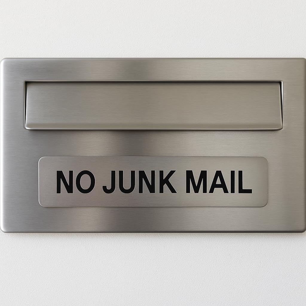 NO JUNK MAIL Sign Brushed Silver Gold Acrylic Plaque, 100 X 20Mm, Weatherproof Engraved Mailbox Sign, Self-Adhesive Backing, Outdoor Letterbox Label No Rusting Easy to Maintenance image number 3